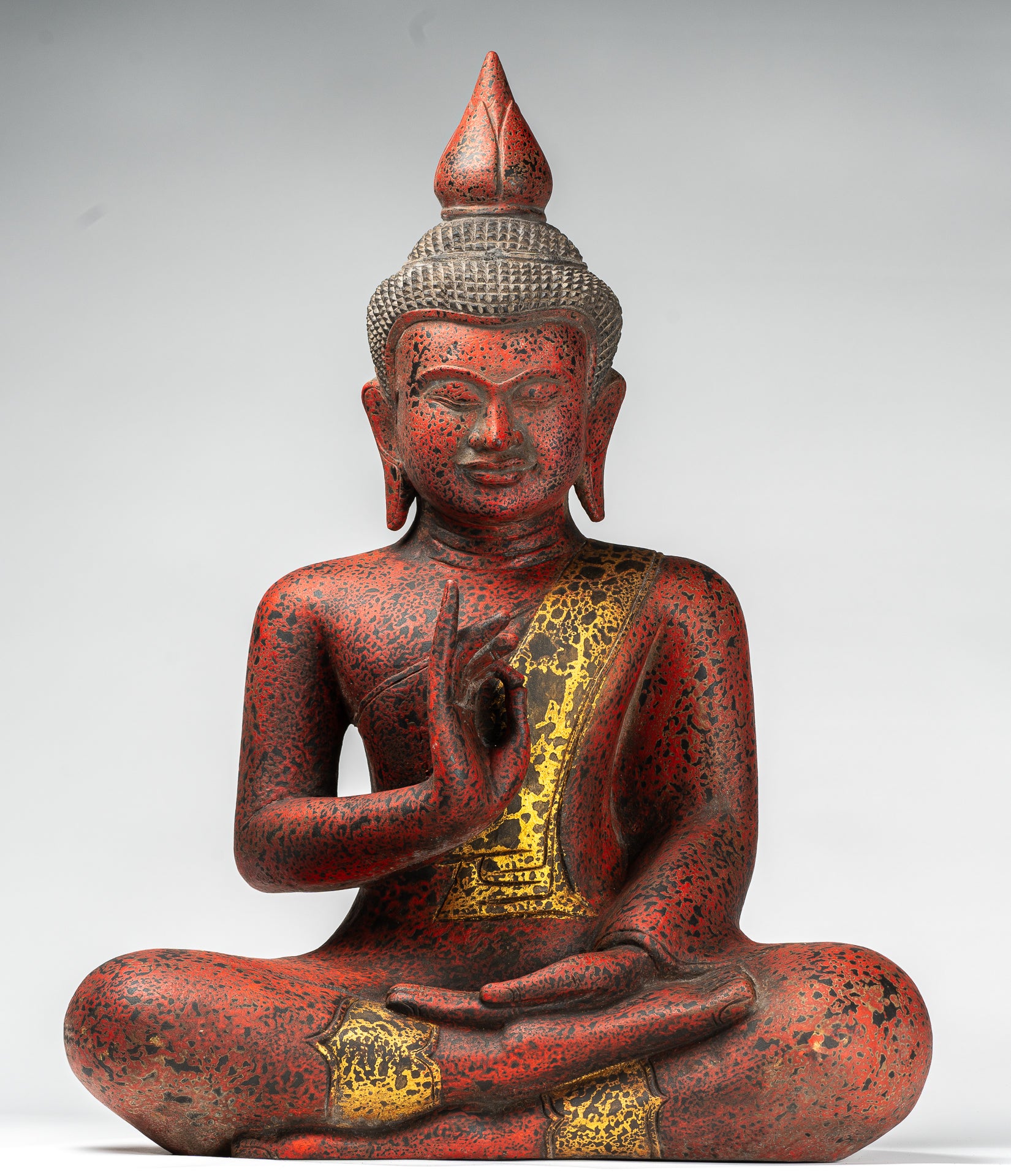 Buddha Statue - Antique Khmer Style Cambodia Seated Wood Buddha Statue Teaching Mudra - 70cm/28"