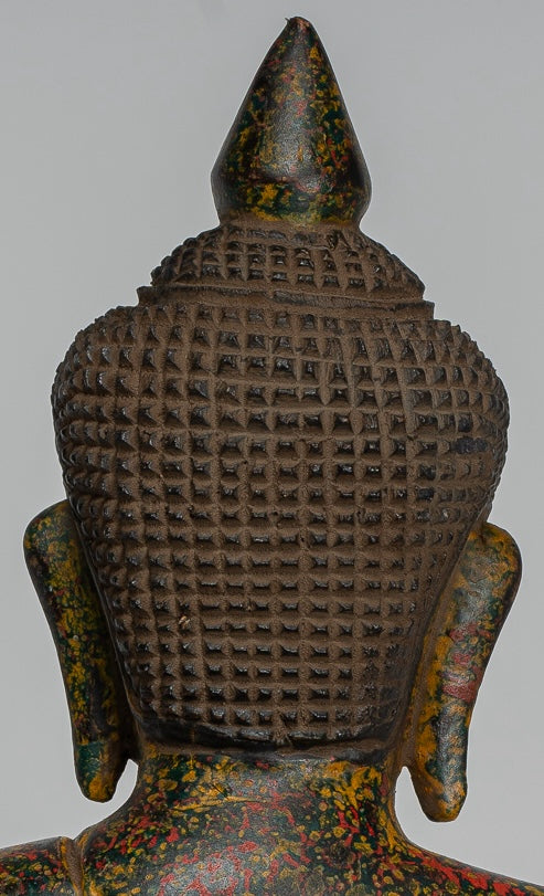 Buddha Sculpture - Antique Khmer Style Wood Seated Buddha Statue Dhyana Meditation Mudra - 27cm/11"