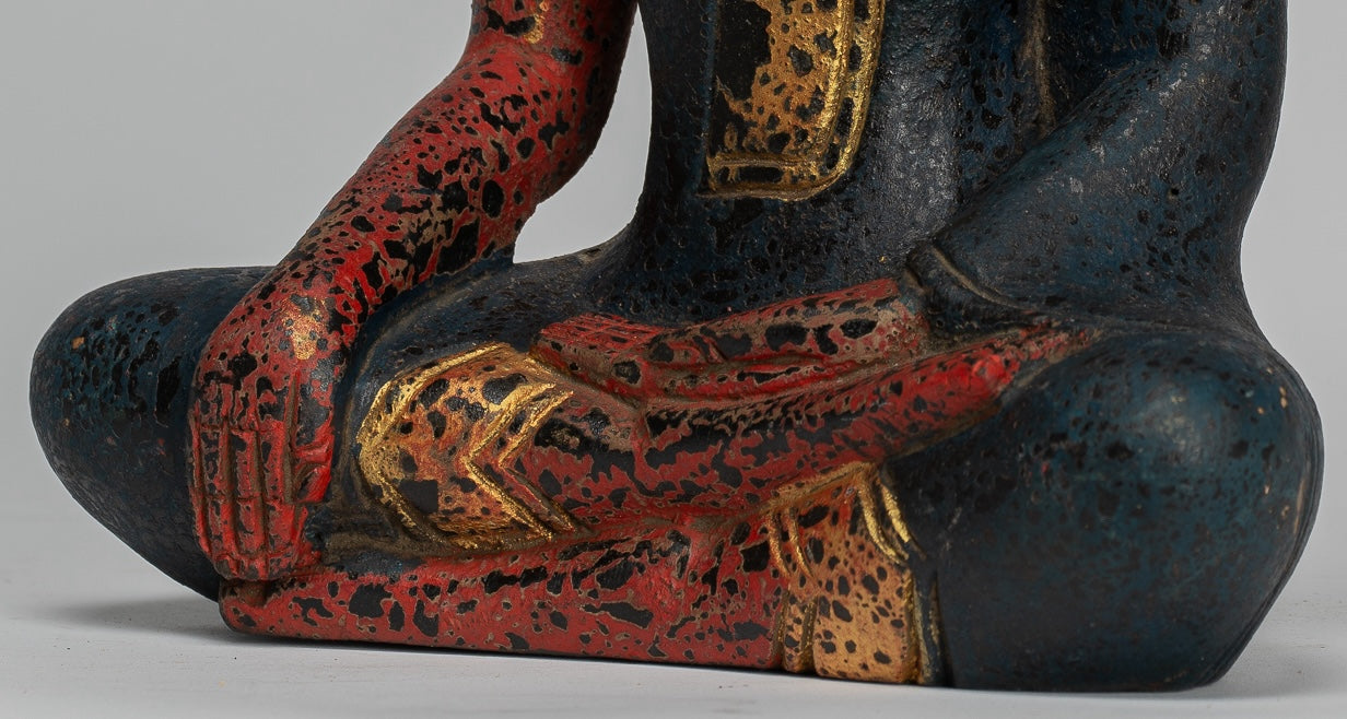 Buddha Statue - Antique Khmer Style SE Asia Seated Wood Enlightenment Buddha Statue - 27cm/11"