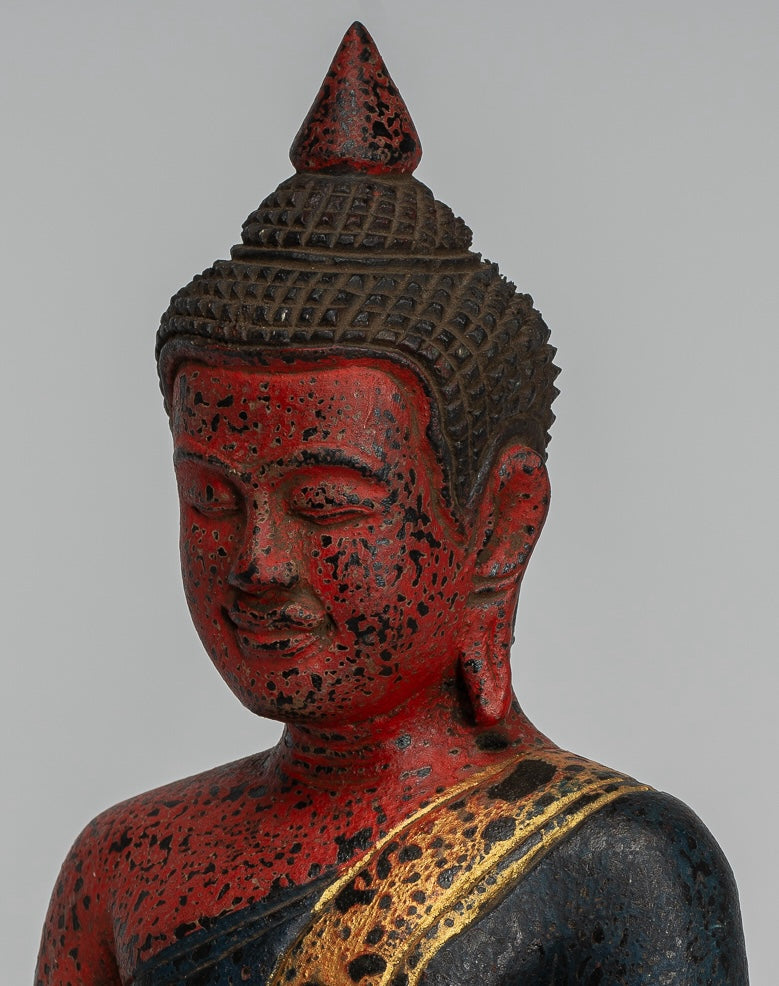 Buddha Statue - Antique Khmer Style SE Asia Seated Wood Enlightenment Buddha Statue - 27cm/11"
