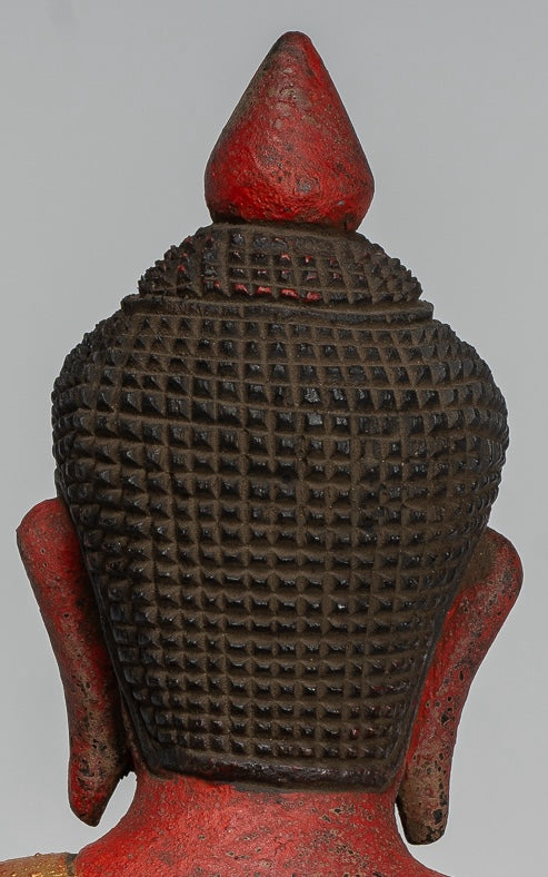 Buddha Sculpture - Antique Khmer Style Wood Seated Buddha Statue Dhyana Meditation Mudra - 27cm/11"