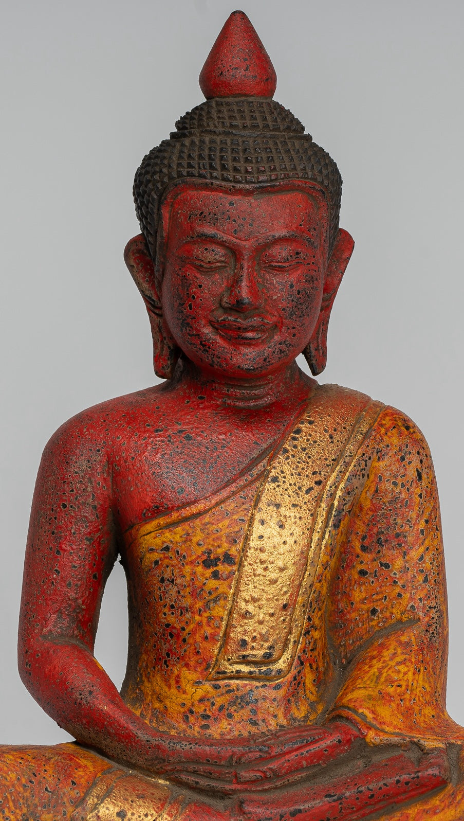 Buddha Sculpture - Antique Khmer Style Wood Seated Buddha Statue Dhyana Meditation Mudra - 27cm/11"