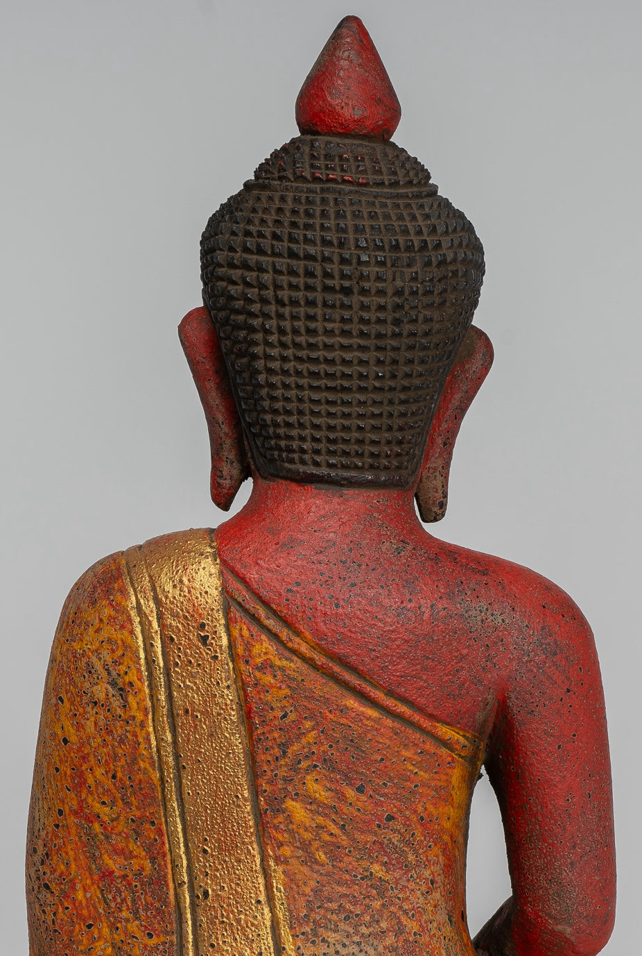 Buddha Sculpture - Antique Khmer Style Wood Seated Buddha Statue Dhyana Meditation Mudra - 27cm/11"