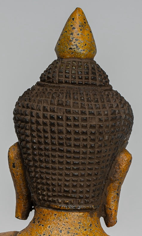 Buddha Statue - Antique Khmer Style Cambodia Seated Wood Buddha Statue Teaching Mudra - 26cm/10"