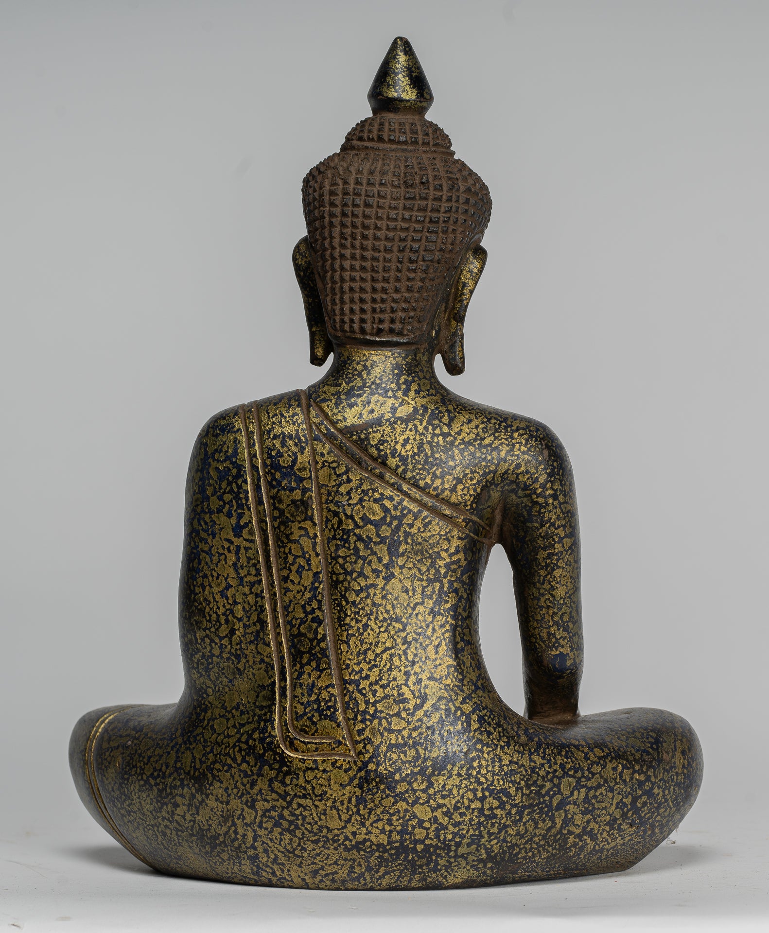 Buddha Statue - Antique Khmer Style SE Asia Seated Wood Enlightenment Buddha Statue - 27cm/11"