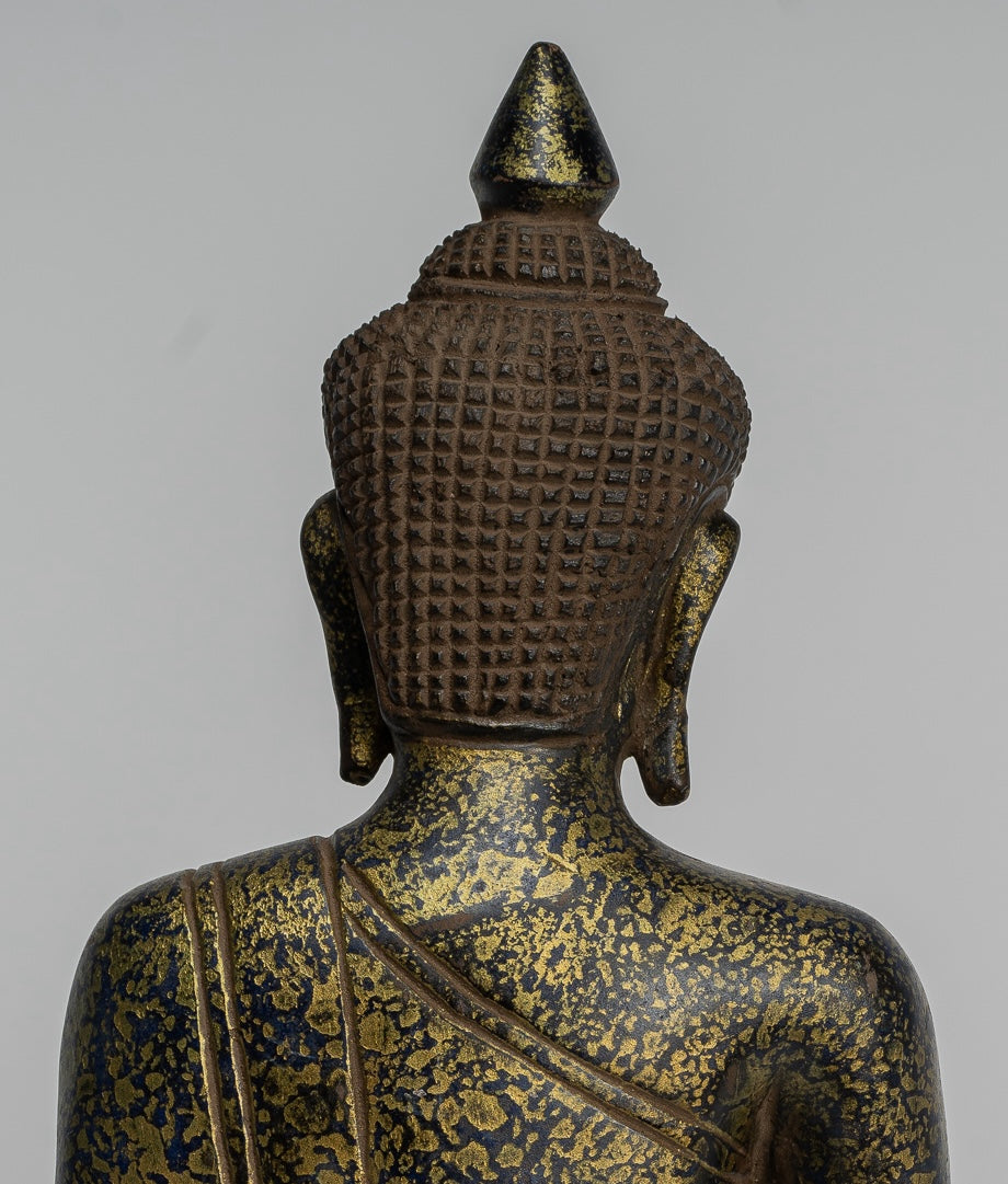 Buddha Statue - Antique Khmer Style SE Asia Seated Wood Enlightenment Buddha Statue - 27cm/11"