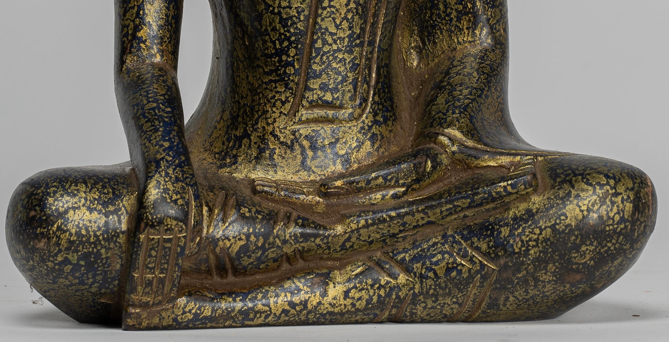 Buddha Statue - Antique Khmer Style SE Asia Seated Wood Enlightenment Buddha Statue - 27cm/11"