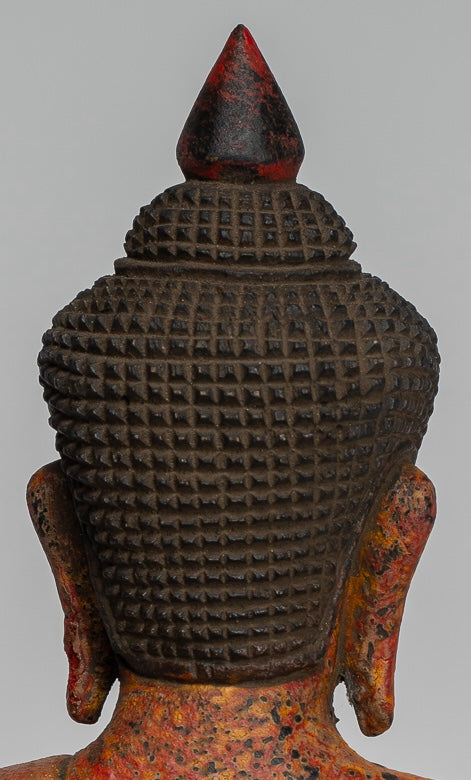 Buddha Statue - Antique Khmer Style Cambodia Seated Wood Buddha Statue Teaching Mudra - 27cm/11"