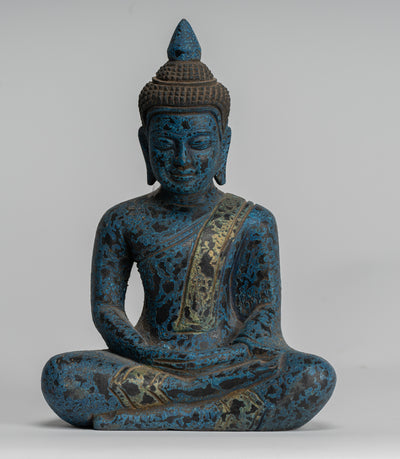 Buddha -Skulptur - antiker Khmer -Stil Holz sitzend Buddha Statue Dhyana Meditation Mudra - 22 cm/9 "