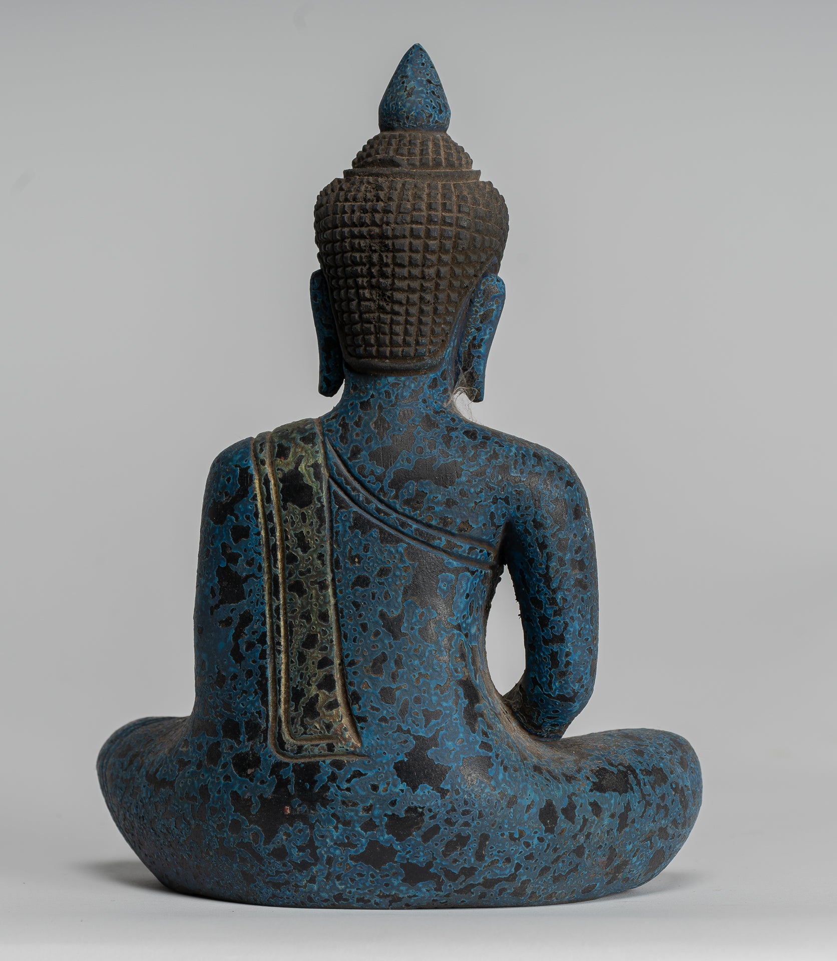 Bouddha Sculpture - Antique Khmer Style Wood Asered Bouddha Statue Dhyana Meditation Mudra - 22cm / 9 "