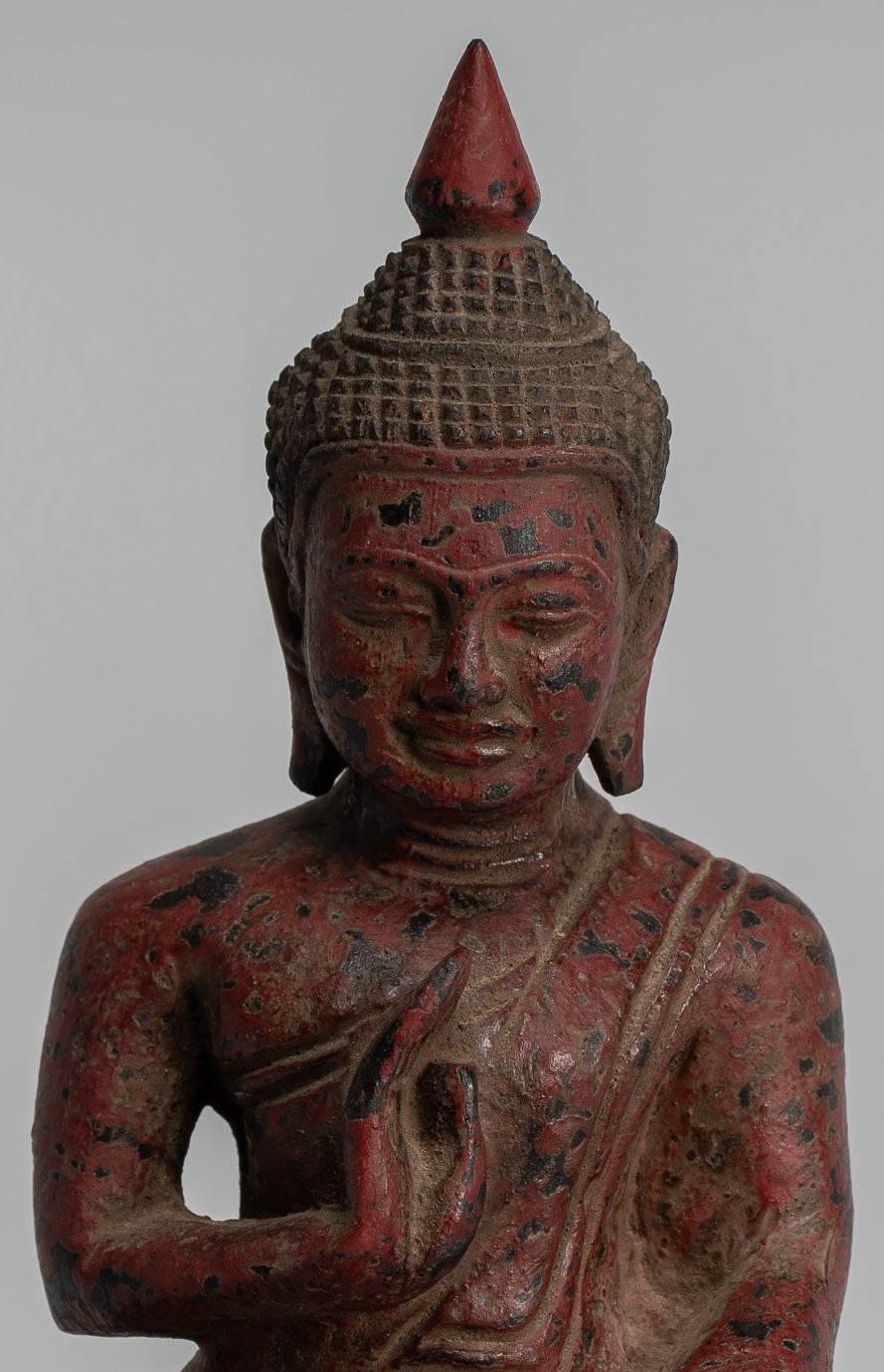 Buddha Sculpture - Buddha - Antique Khmer Style Seated Wood Buddha Statue Teaching Mudra - 17cm/7"