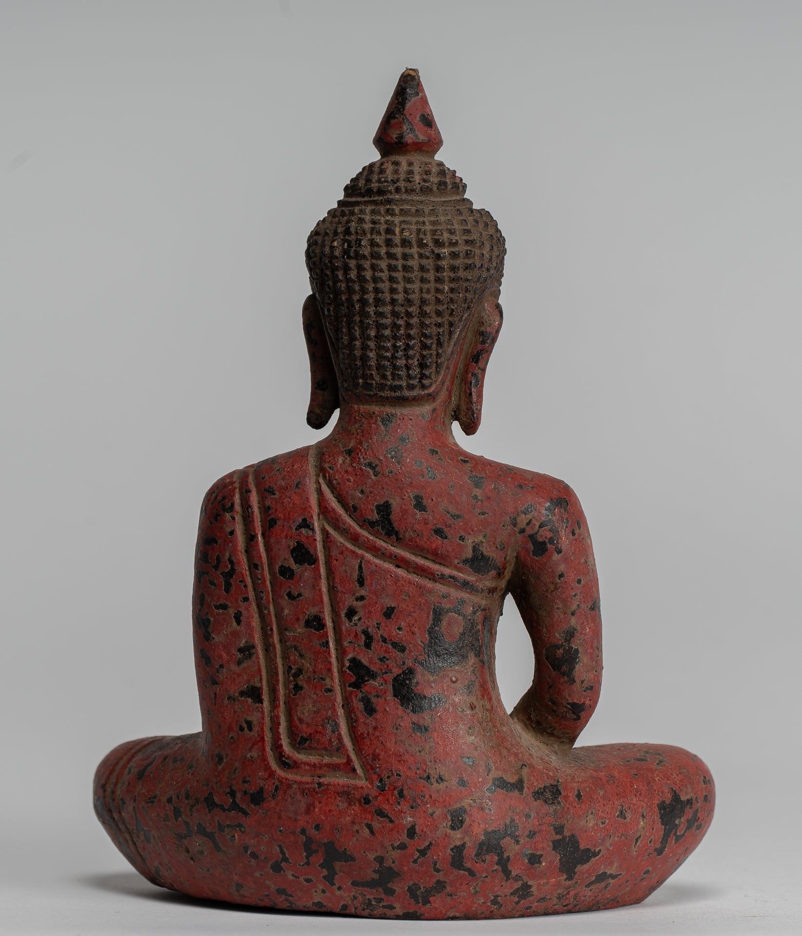 Buddha Sculpture - Antique Khmer Style Wood Seated Buddha Statue Dhyana Meditation Mudra - 17cm/7"