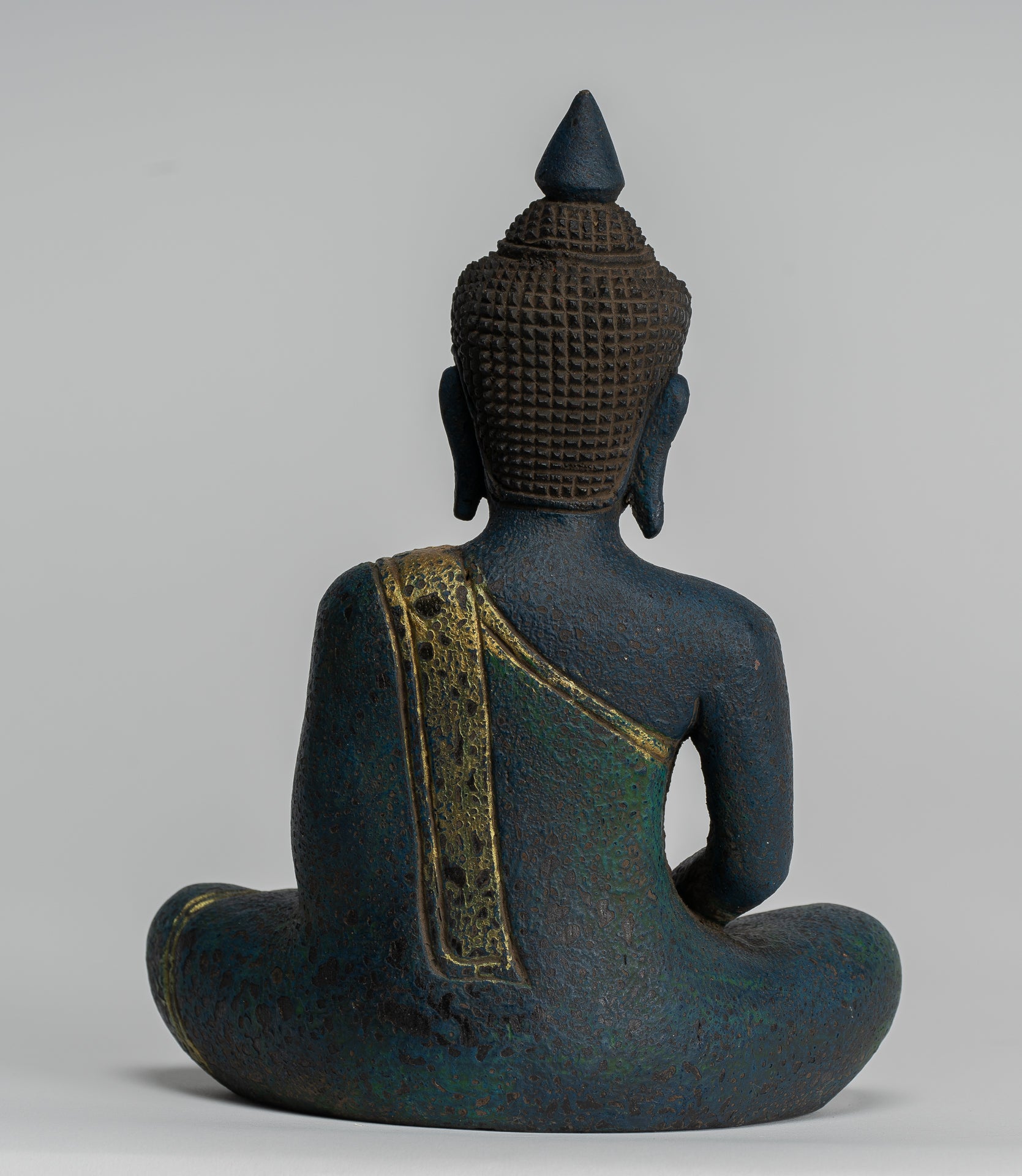 Buddha Sculpture - Antique Khmer Style Wood Seated Buddha Statue Dhyana Meditation Mudra - 20cm/8"