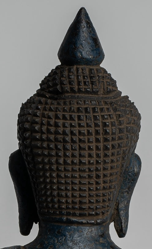 Buddha Sculpture - Antique Khmer Style Wood Seated Buddha Statue Dhyana Meditation Mudra - 20cm/8"