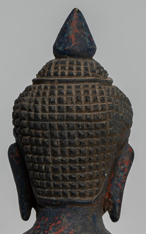 Buddha Sculpture - Antique Khmer Style Wood Seated Buddha Statue Dhyana Meditation Mudra - 20cm/8"