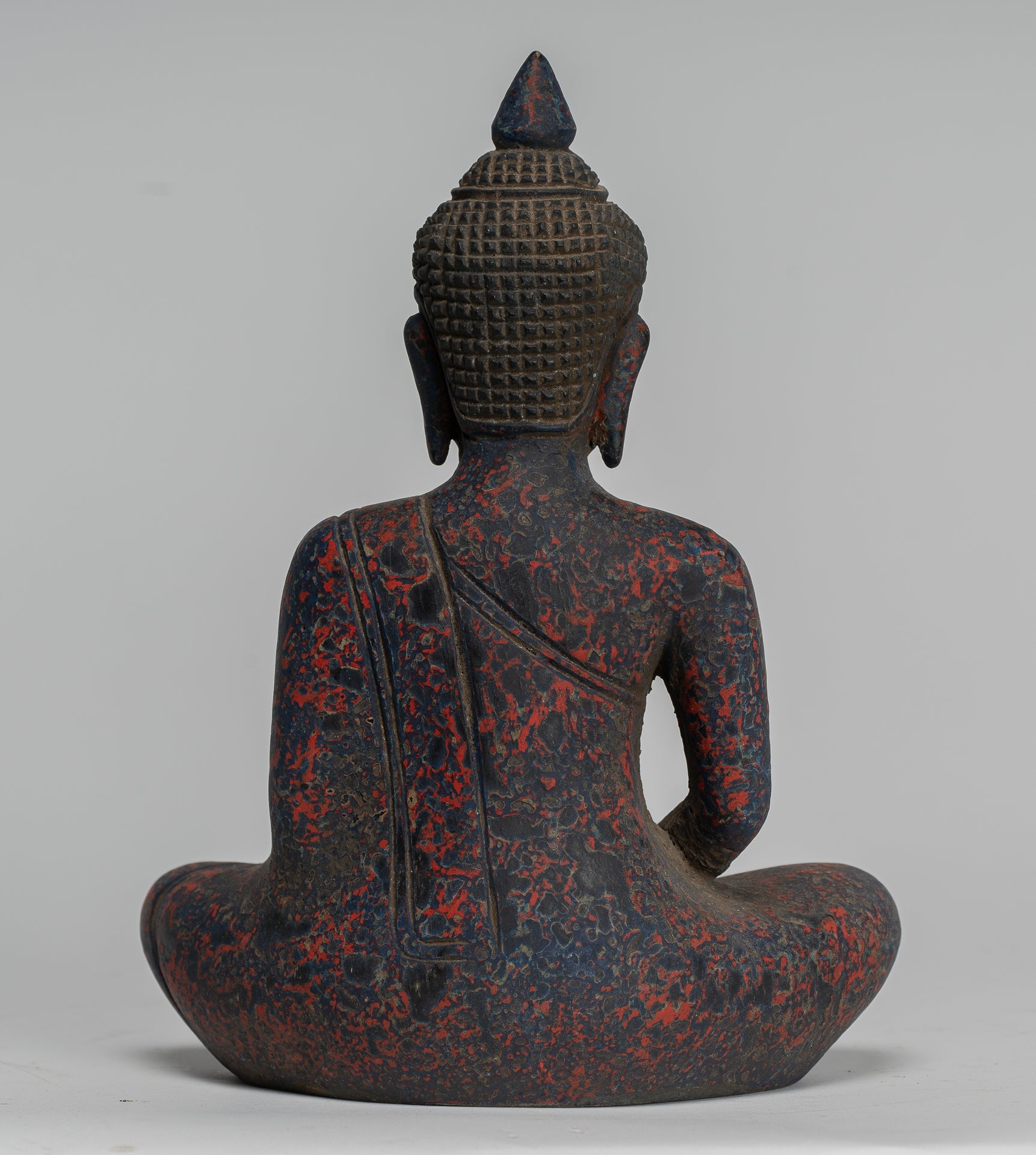 Buddha Sculpture - Antique Khmer Style Wood Seated Buddha Statue Dhyana Meditation Mudra - 20cm/8"