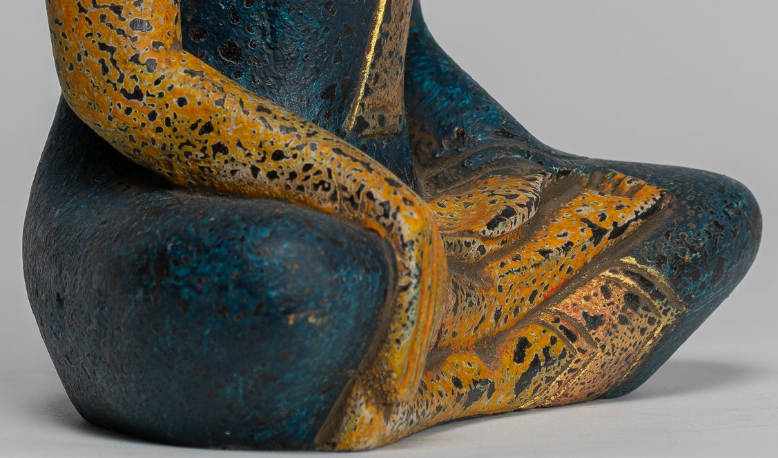 Buddha Statue - Antique Khmer Style SE Asia Seated Wood Enlightenment Buddha Statue - 19cm/8"