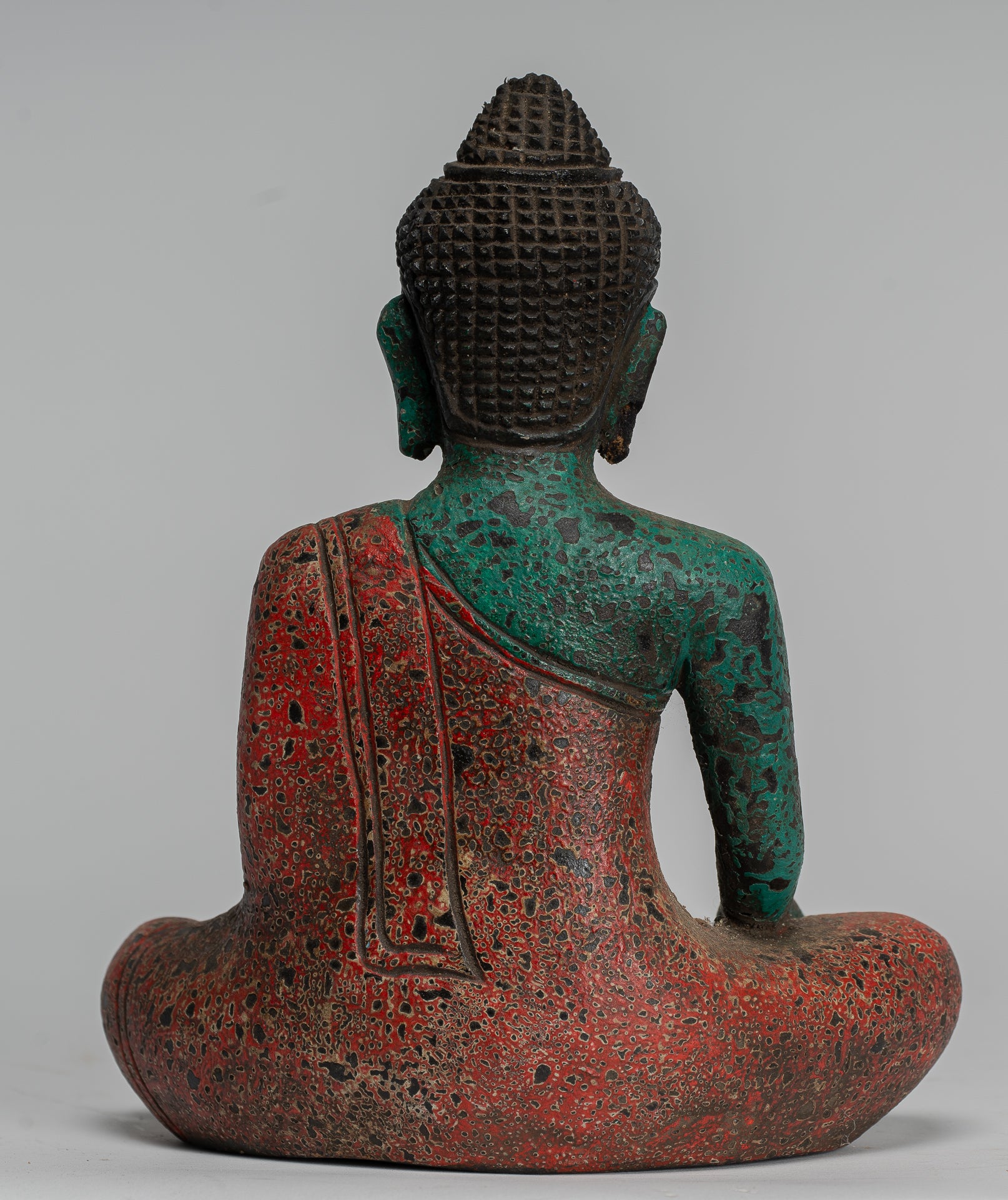 Buddha Statue - Antique Khmer Style SE Asia Seated Wood Enlightenment Buddha Statue - 19cm/8"