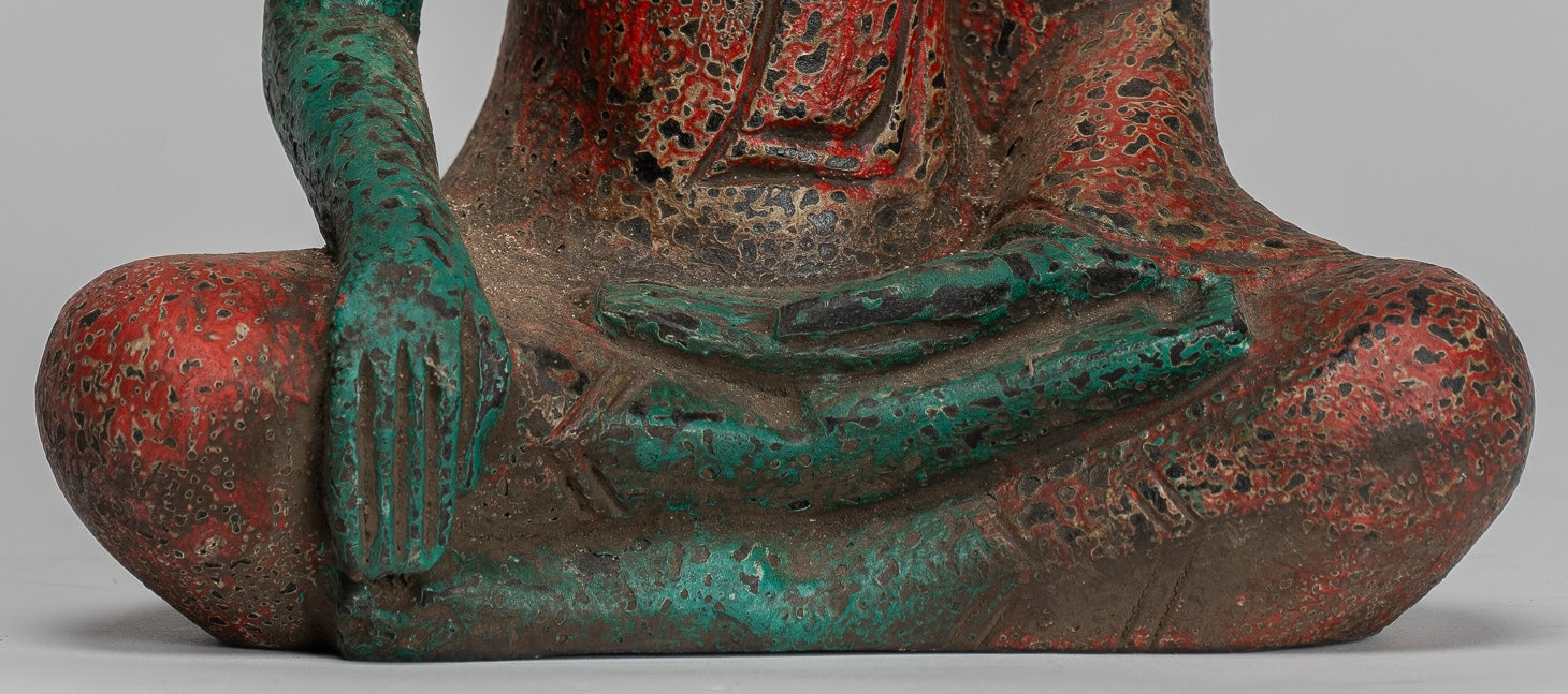 Buddha Statue - Antique Khmer Style SE Asia Seated Wood Enlightenment Buddha Statue - 19cm/8"