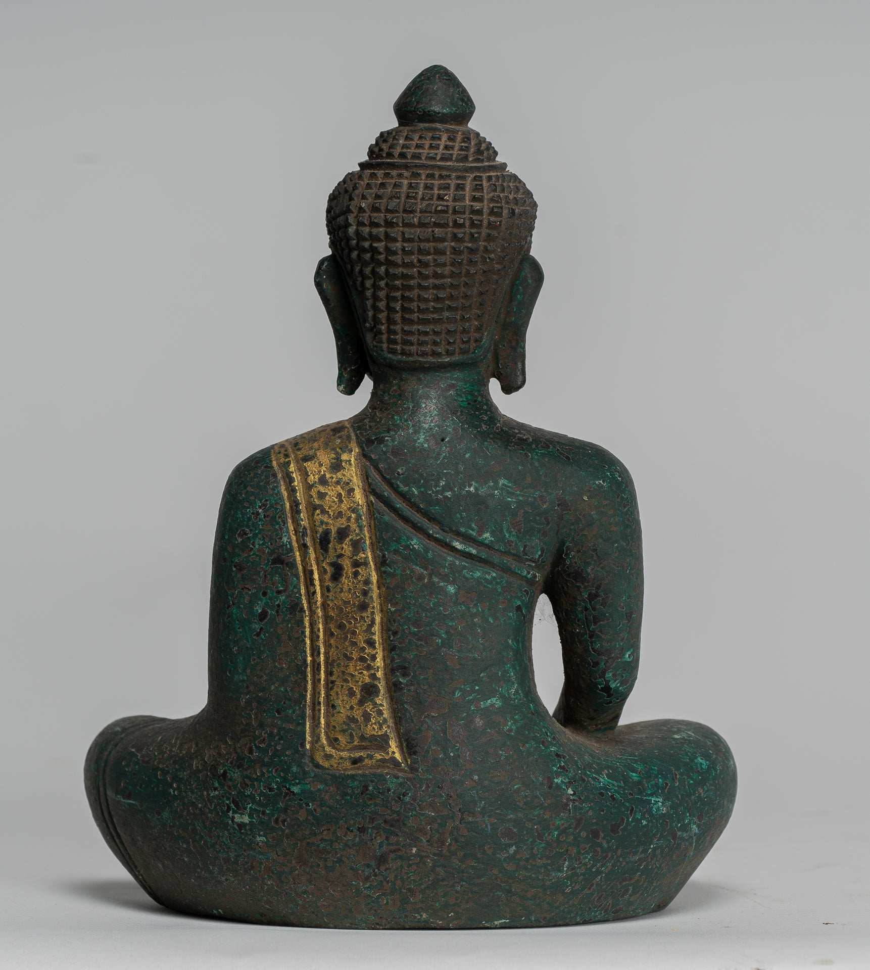 Buddha Statue - Antique Khmer Style SE Asia Seated Wood Enlightenment Buddha Statue - 20cm/8"