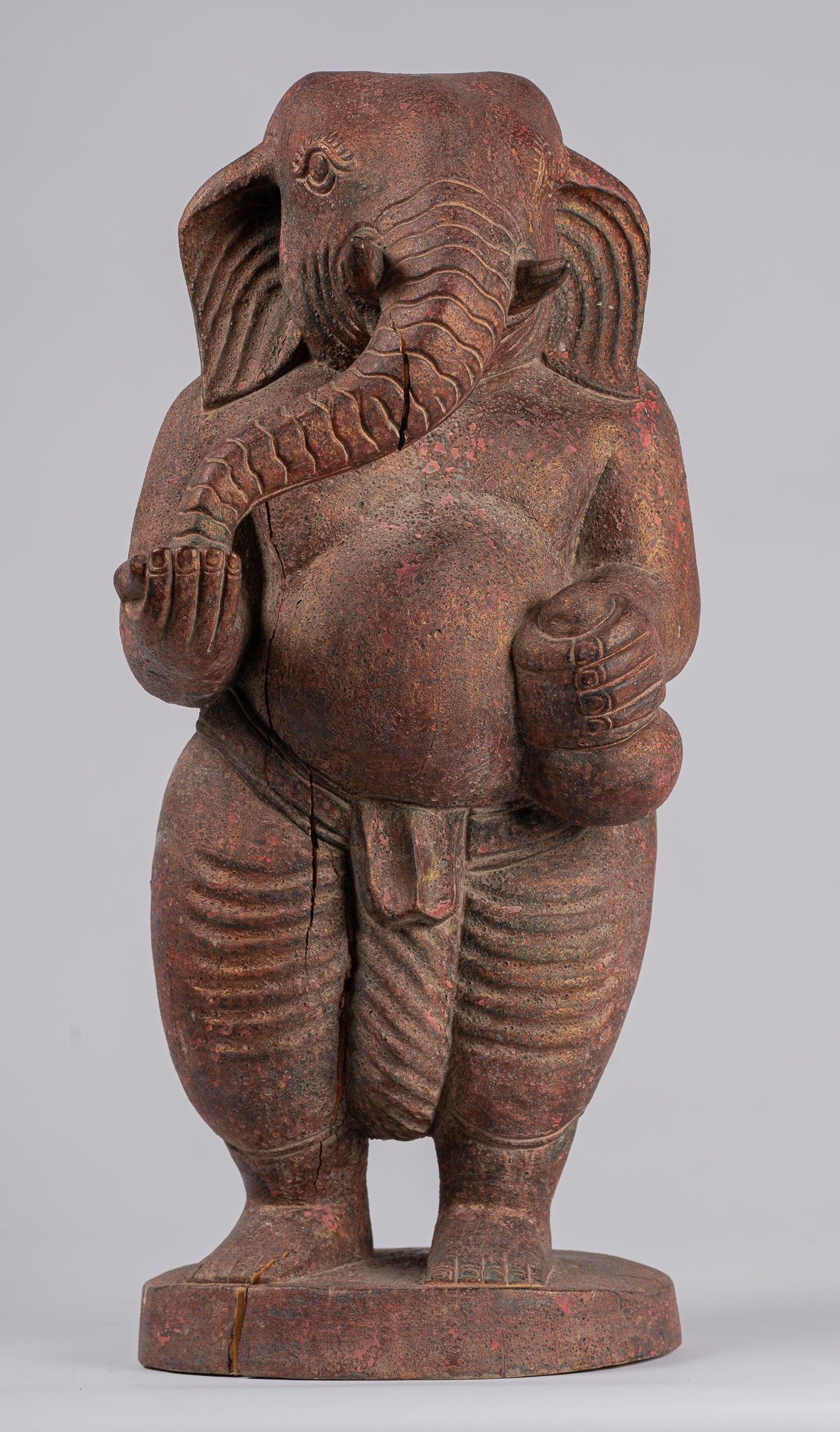 Elephant - Antique Khmer Style Standing Wood Elephant Statue - 53cm/21" Tall