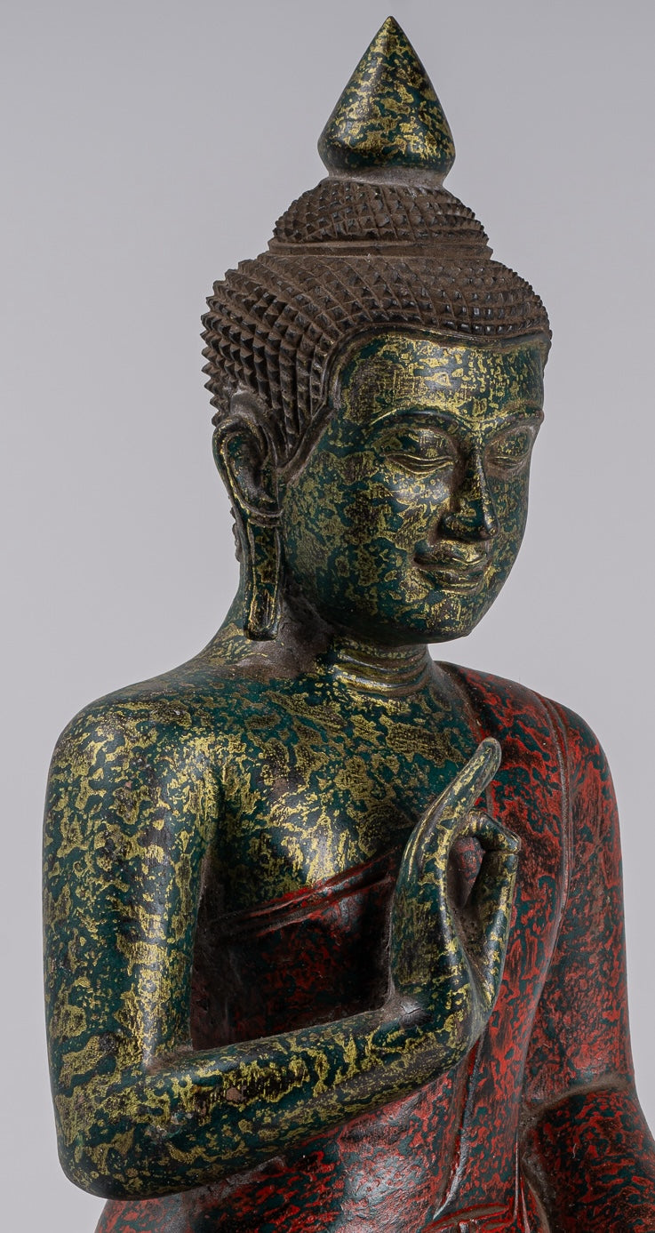 Buddha Sculpture - Buddha - Antique Khmer Style Seated Wood Buddha Statue Teaching Mudra - 39cm/16"
