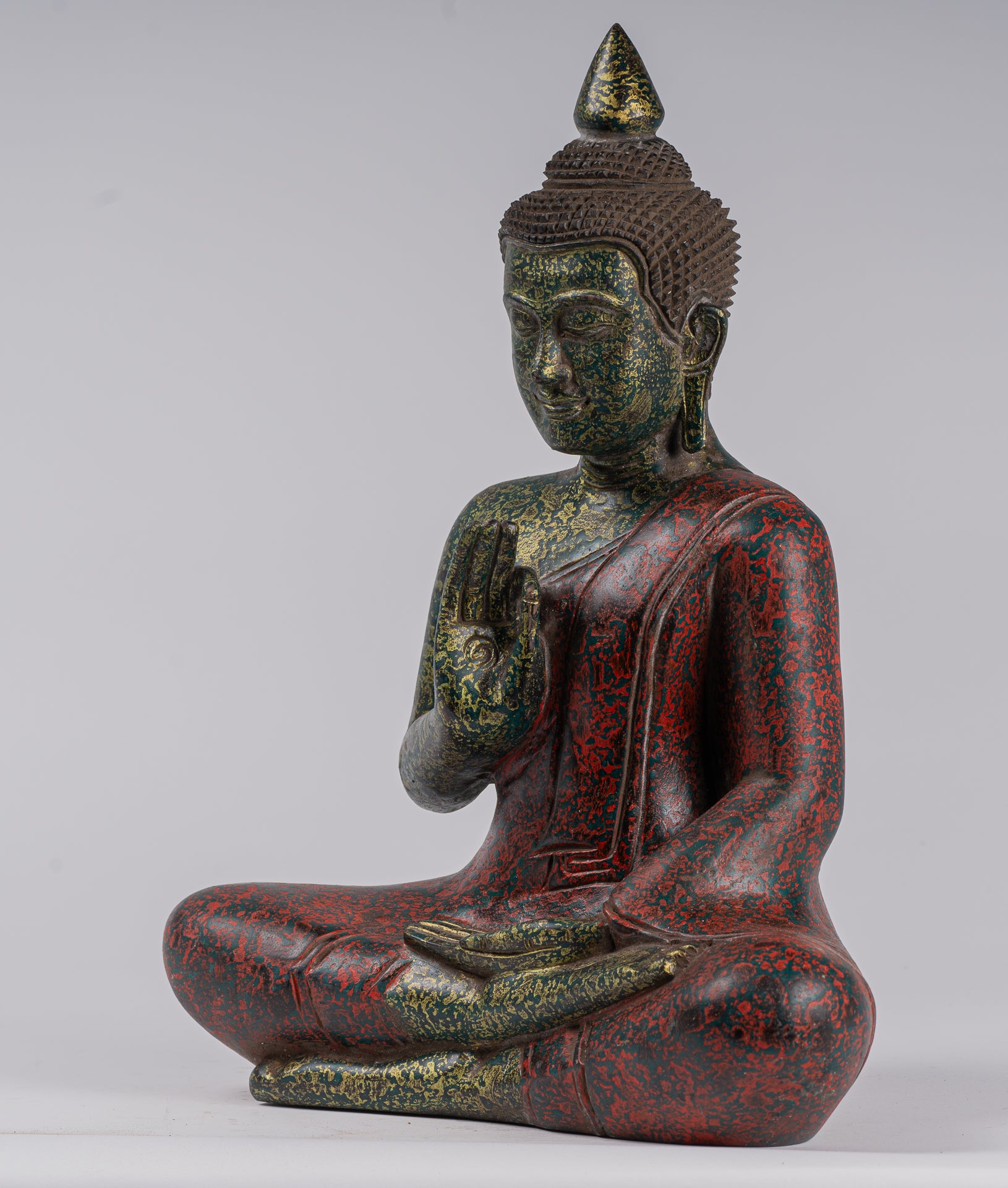 Buddha Sculpture - Buddha - Antique Khmer Style Seated Wood Buddha Statue Teaching Mudra - 39cm/16"