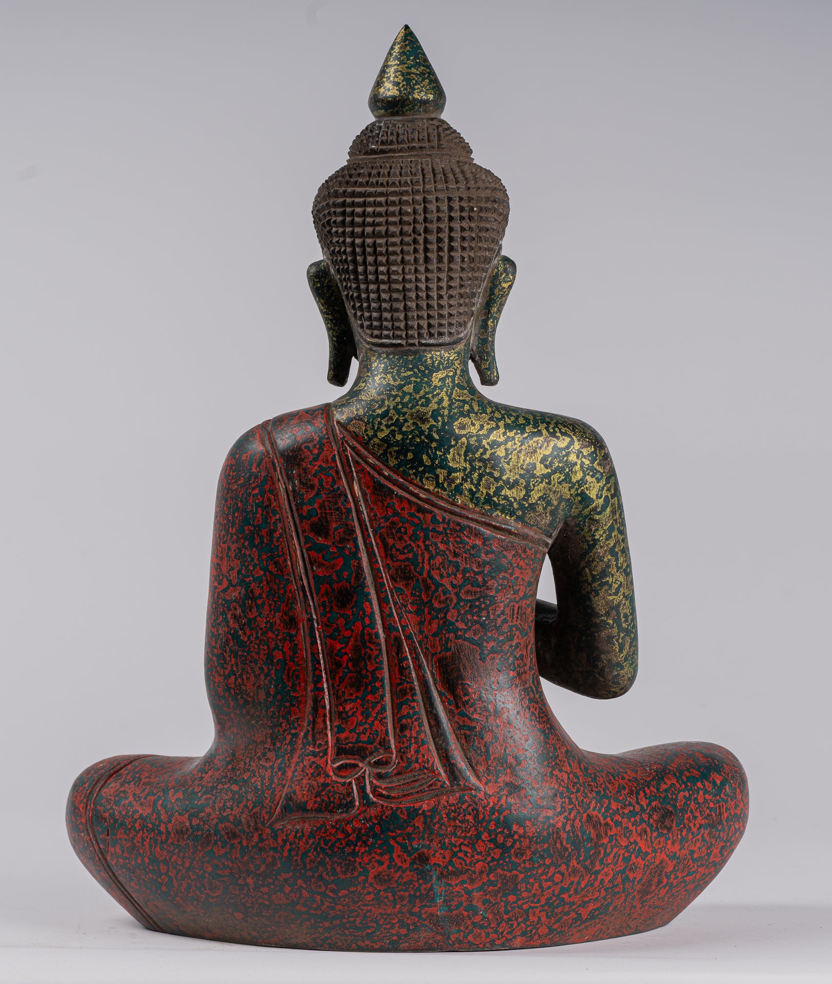 Buddha Sculpture - Buddha - Antique Khmer Style Seated Wood Buddha Statue Teaching Mudra - 39cm/16"