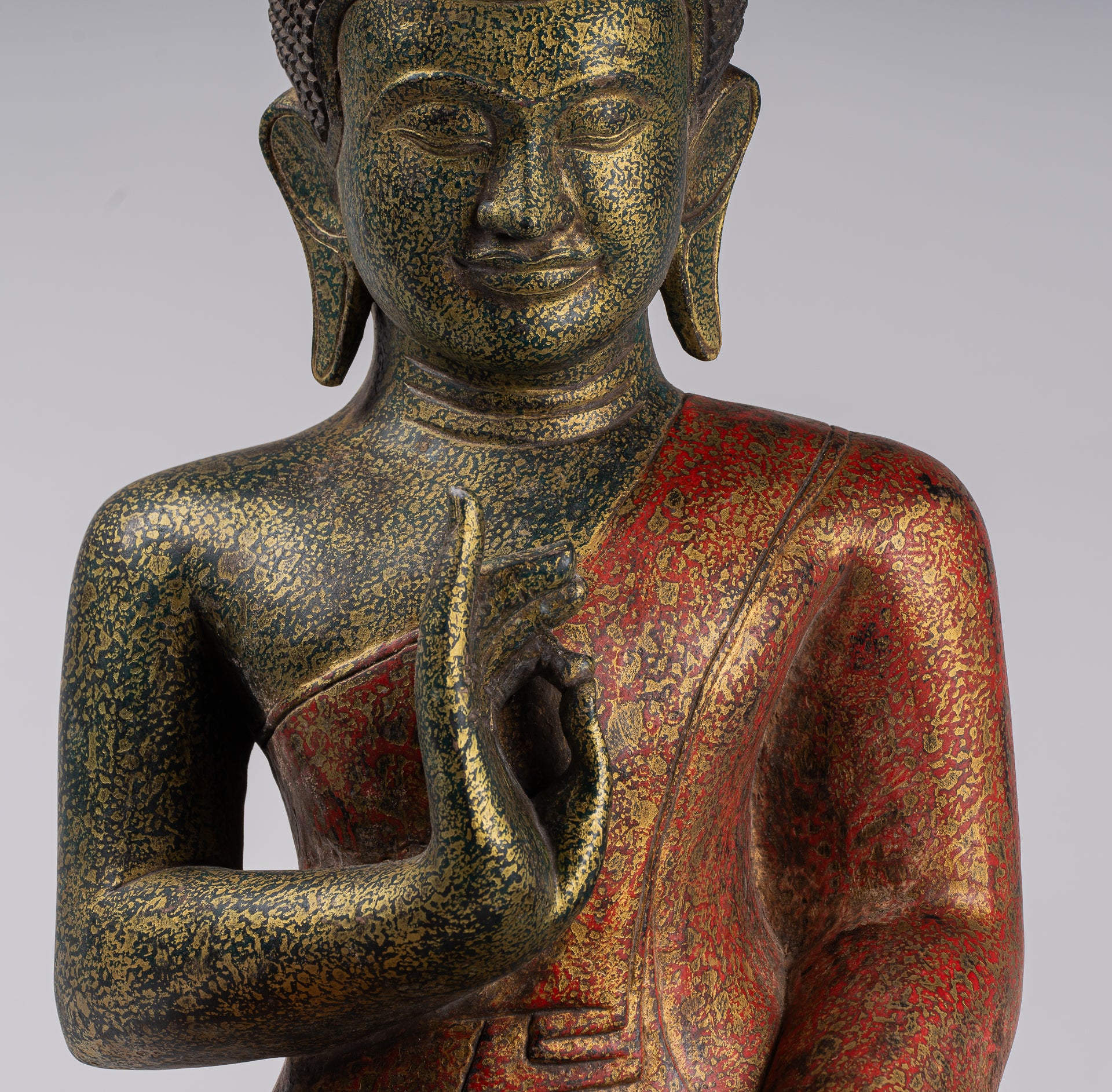 Buddha Statue - Antique Khmer Style Cambodia Seated Wood Buddha Statue Teaching Mudra - 71cm/28"