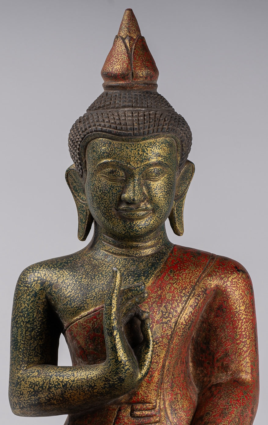 Buddha Statue - Antique Khmer Style Cambodia Seated Wood Buddha Statue Teaching Mudra - 71cm/28"