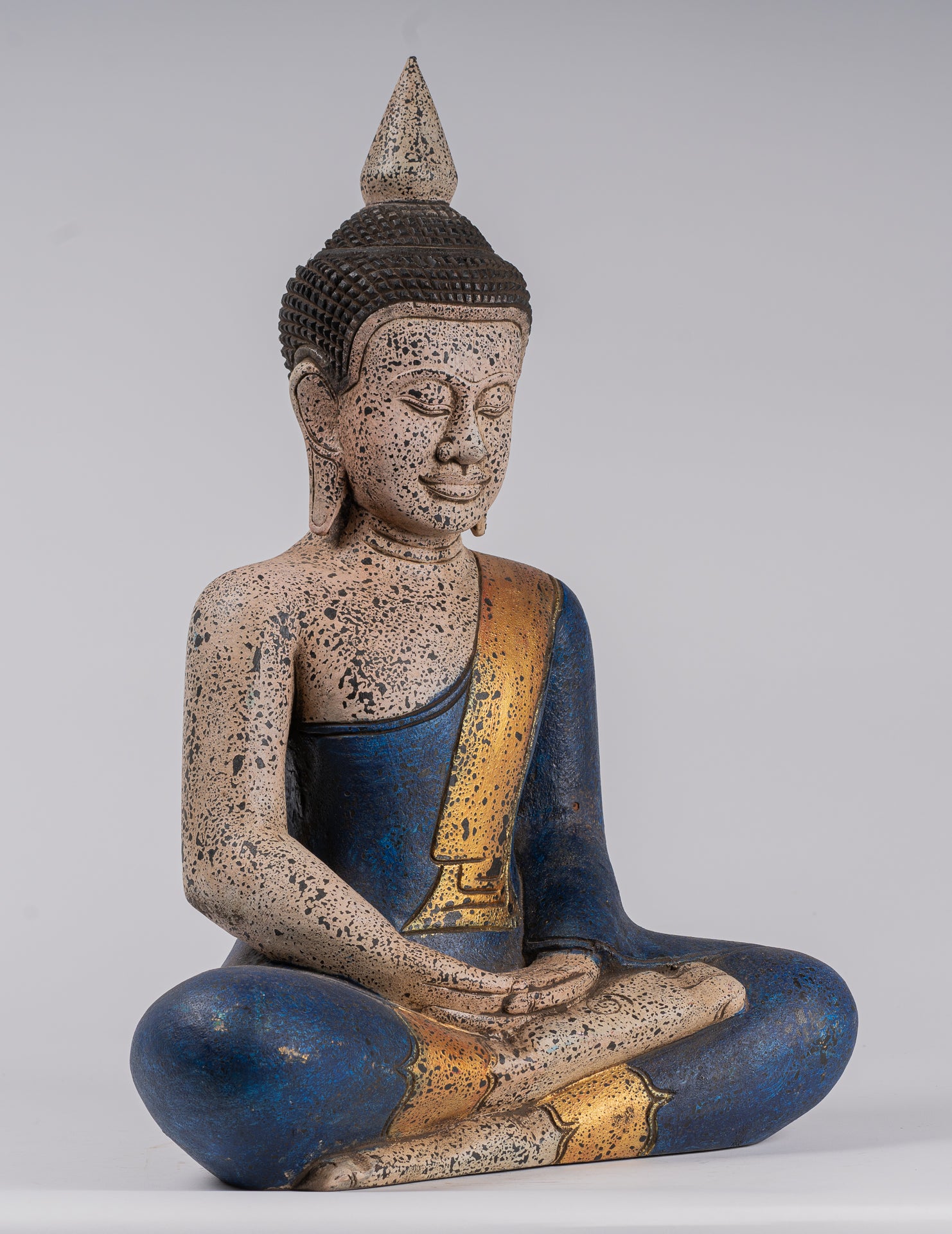 Buddha Statue - Antique Khmer Style SE Asia Seated Wood Meditation Buddha Statue - 47cm/19"