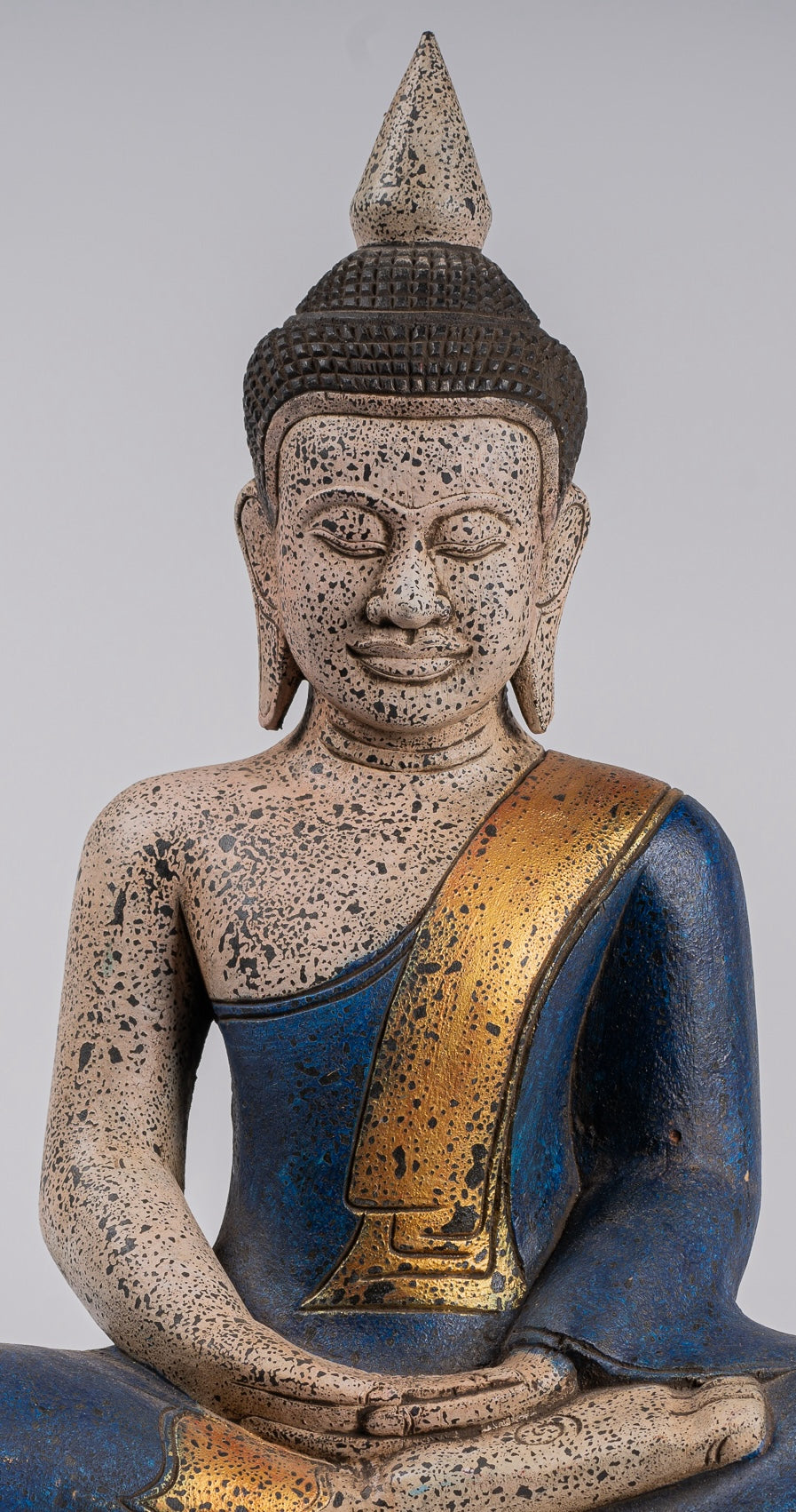 Buddha Statue - Antique Khmer Style SE Asia Seated Wood Meditation Buddha Statue - 47cm/19"