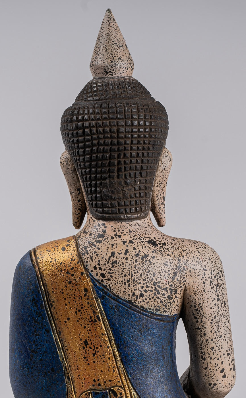 Buddha Statue - Antique Khmer Style SE Asia Seated Wood Meditation Buddha Statue - 47cm/19"
