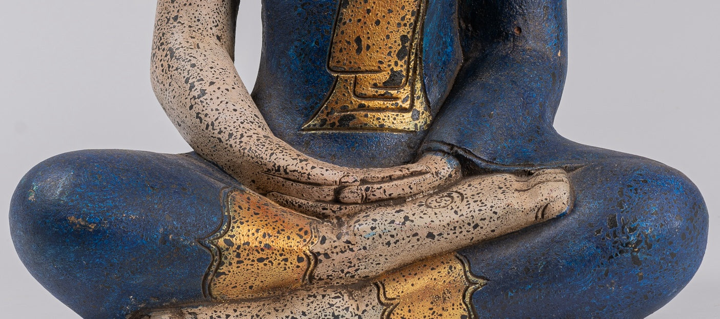 Buddha Statue - Antique Khmer Style SE Asia Seated Wood Meditation Buddha Statue - 47cm/19"