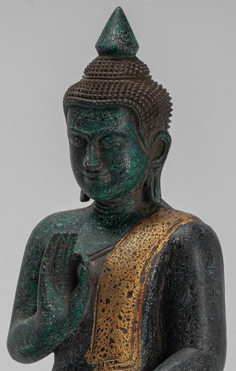 Buddha Sculpture - Buddha - Antique Khmer Style Seated Wood Buddha Statue Teaching Mudra - 40cm/16"