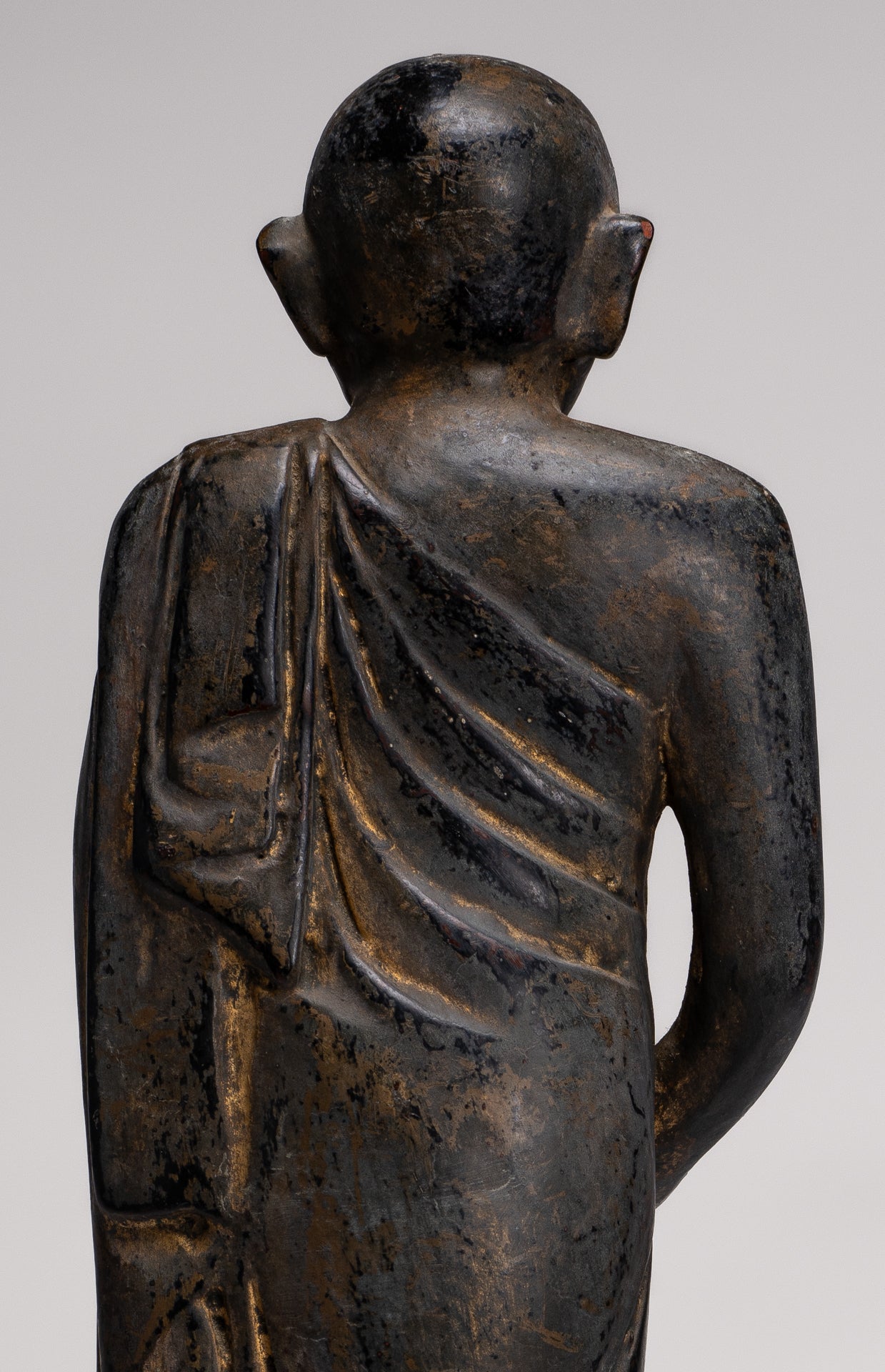 Antique Burmese Style Standing Wood Mandalay Monk Statue - 46cm/18"