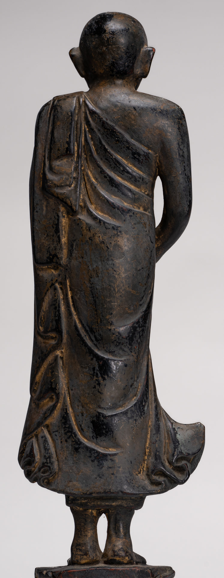 Antique Burmese Style Standing Wood Mandalay Monk Statue - 46cm/18"