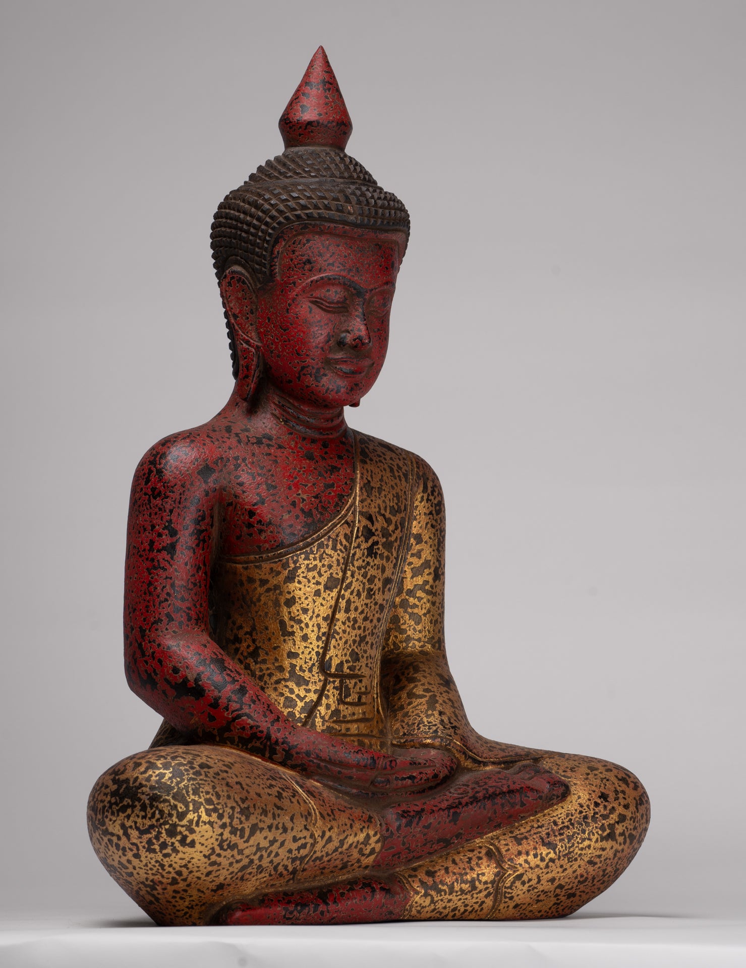 Buddha Statue - Antique Khmer Style SE Asia Seated Wood Meditation Buddha Statue - 49cm/20"