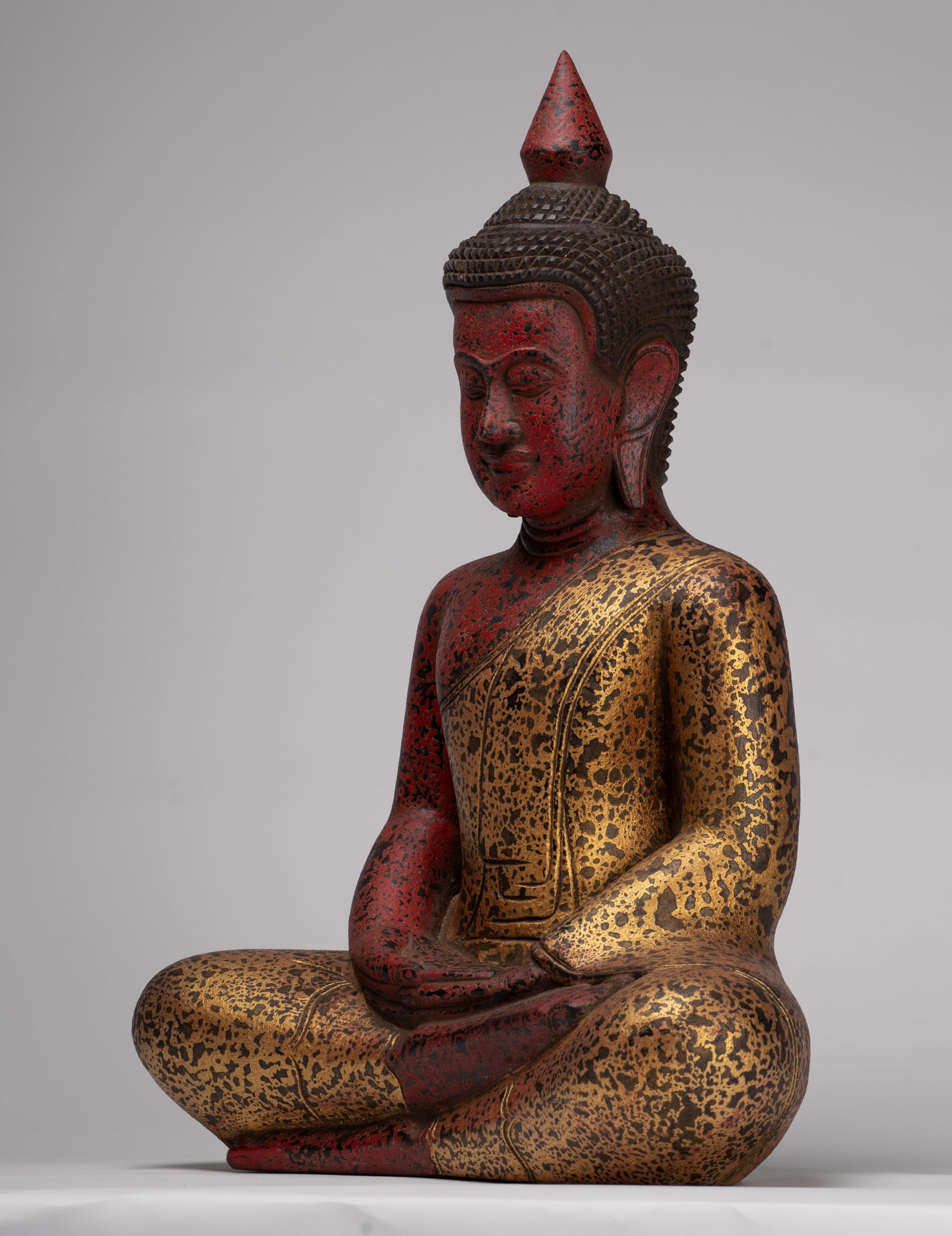 Buddha Statue - Antique Khmer Style SE Asia Seated Wood Meditation Buddha Statue - 49cm/20"