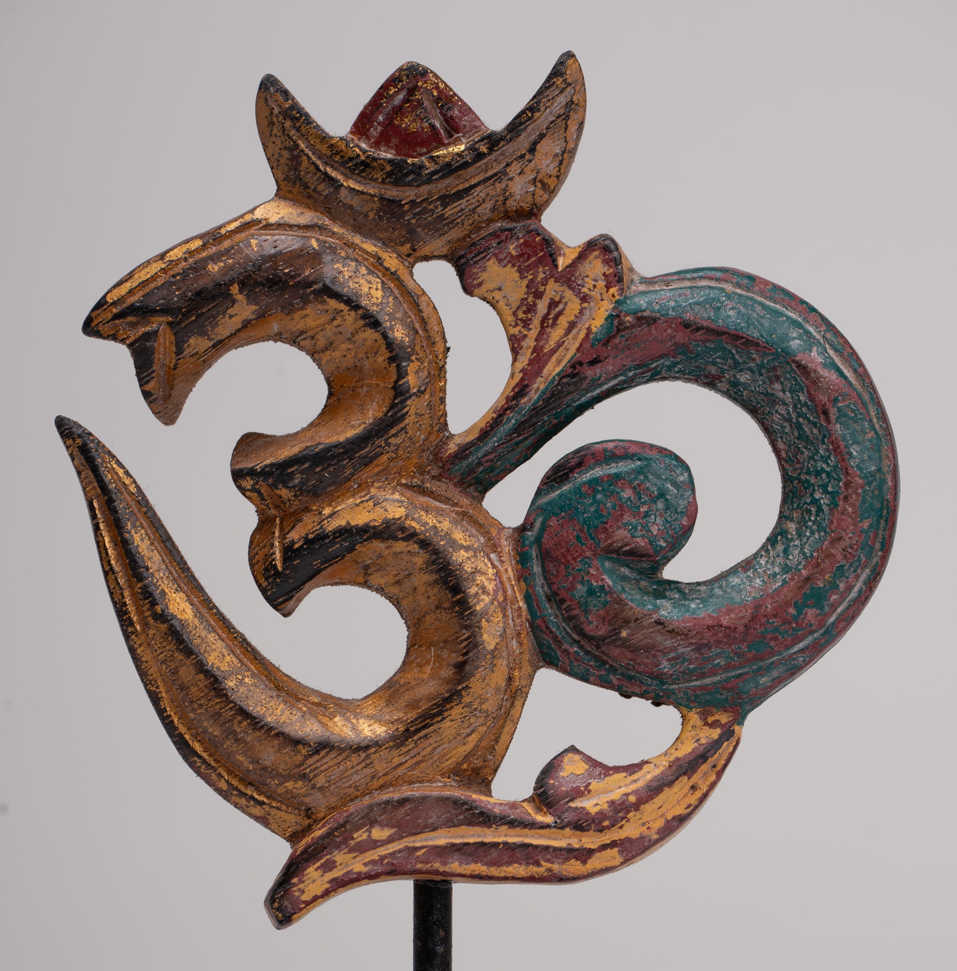 Om Statue - Mounted Indonesian Wood Om Statue - 16cm(6")
