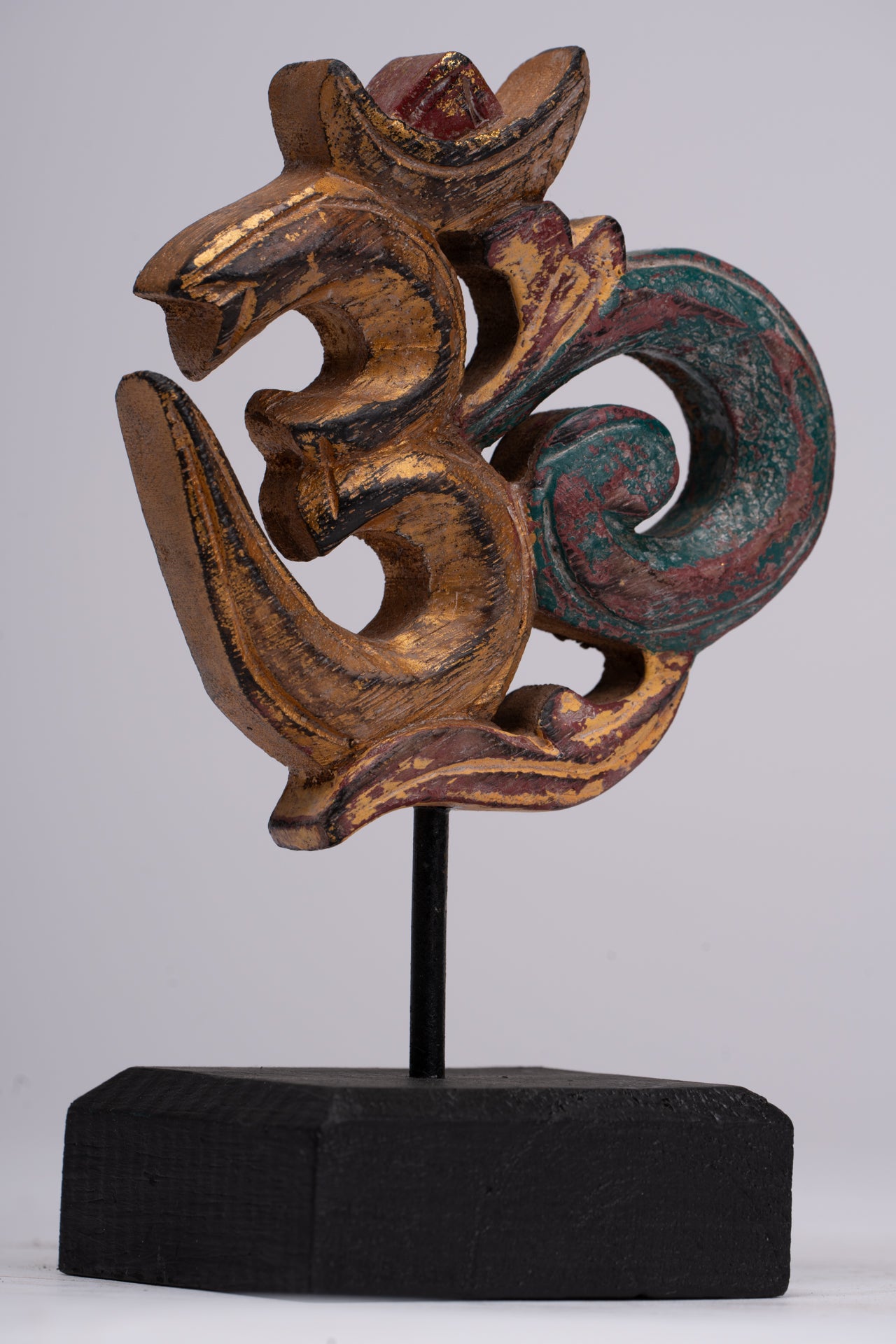 Om Statue - Mounted Indonesian Wood Om Statue - 16cm(6")