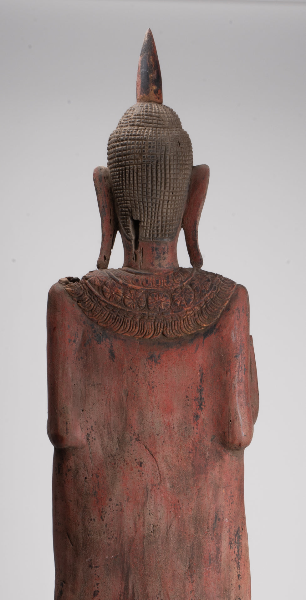 Large Buddha Statue - Antique Khmer Style Wood Standing Protection Monday Buddha Statue - 174cm/70"