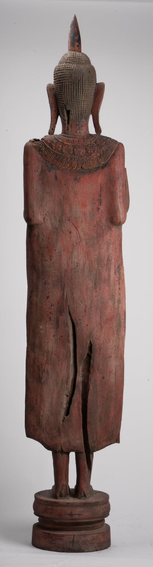 Large Buddha Statue - Antique Khmer Style Wood Standing Protection Monday Buddha Statue - 174cm/70"