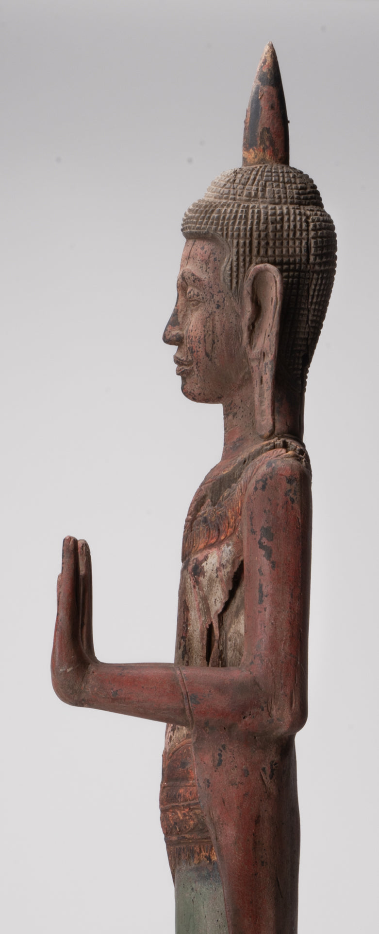 Large Buddha Statue - Antique Khmer Style Wood Standing Protection Monday Buddha Statue - 174cm/70"