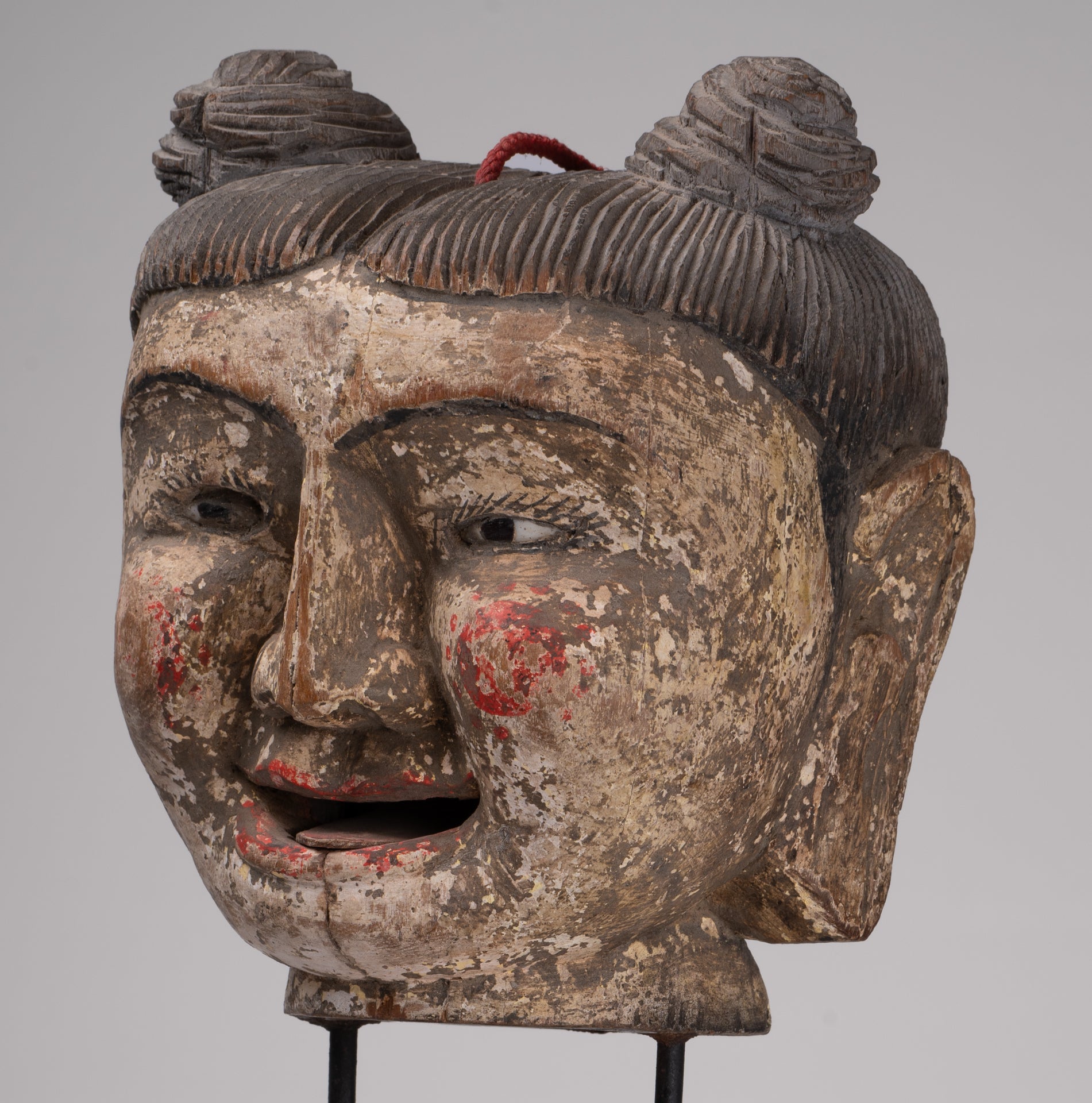 Antique Puppet Statue - Antique Burmese Style Painted Wood Puppet Head - 49cm/20"