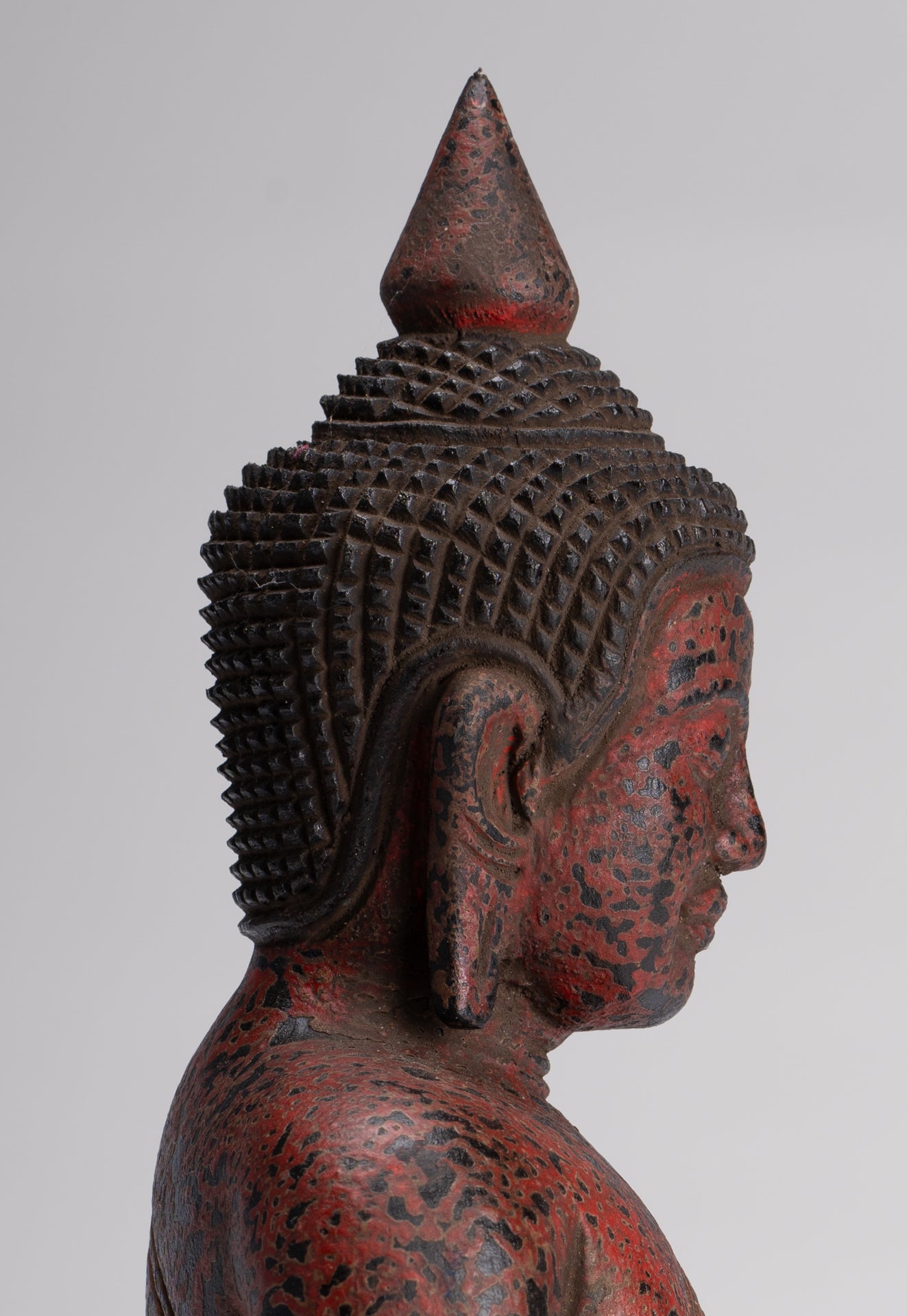 Buddha Sculpture - Antique Khmer Style Wood Seated Buddha Statue Dhyana Meditation Mudra - 27cm/11"