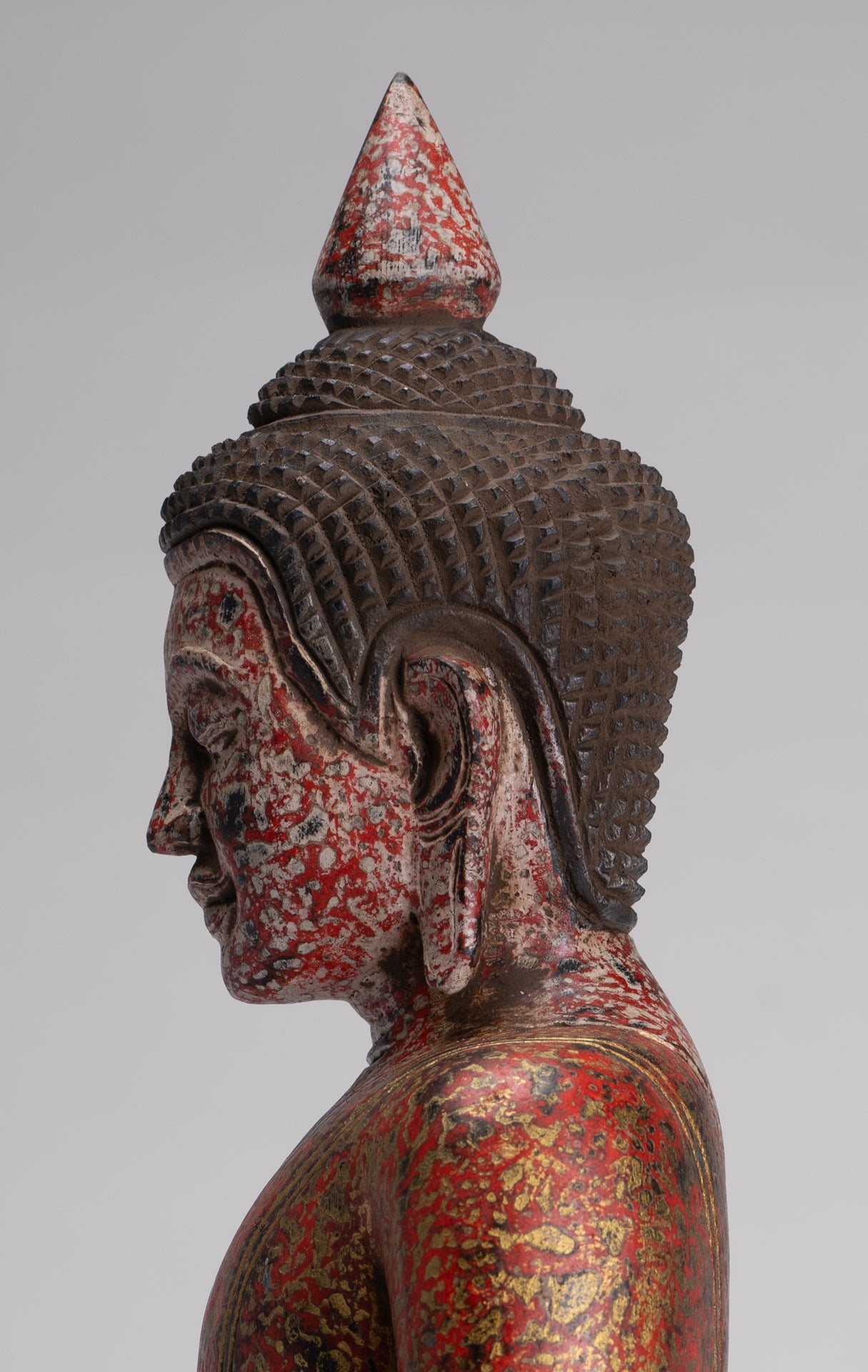 Buddha Sculpture - Antique Khmer Style Wood Seated Buddha Statue Dhyana Meditation Mudra - 33cm/13"