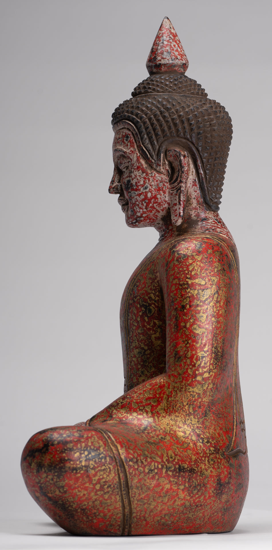 Buddha Sculpture - Antique Khmer Style Wood Seated Buddha Statue Dhyana Meditation Mudra - 33cm/13"