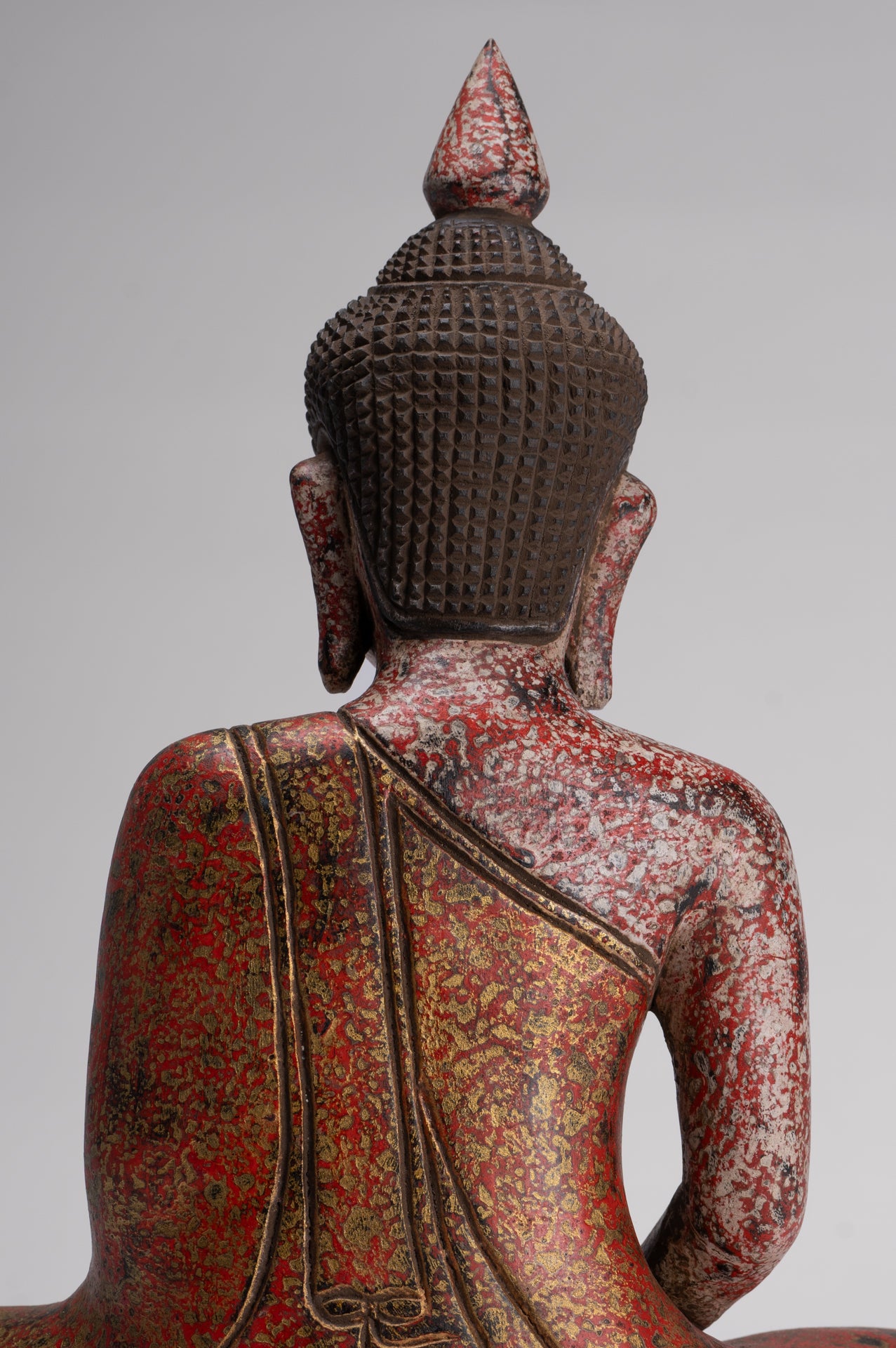 Buddha Sculpture - Antique Khmer Style Wood Seated Buddha Statue Dhyana Meditation Mudra - 33cm/13"