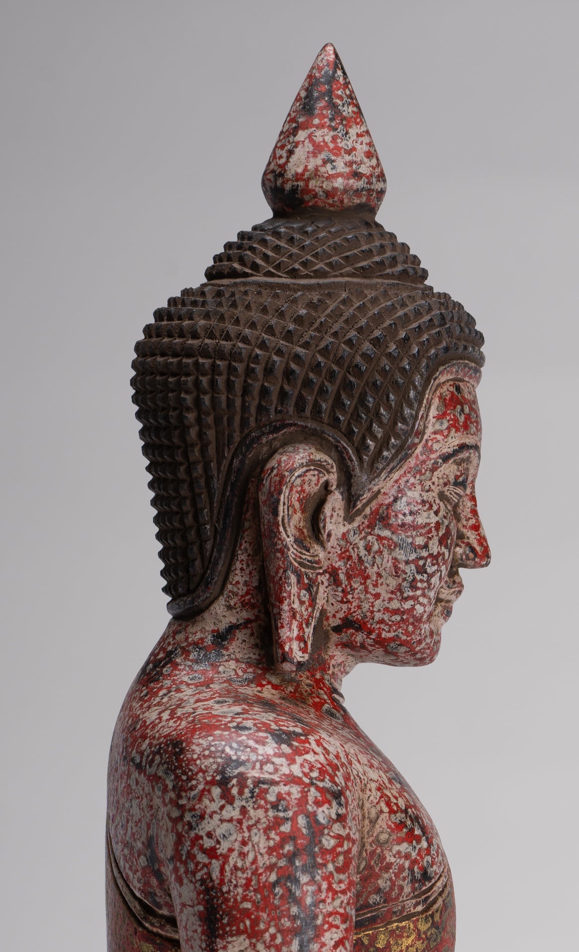 Buddha Sculpture - Antique Khmer Style Wood Seated Buddha Statue Dhyana Meditation Mudra - 33cm/13"